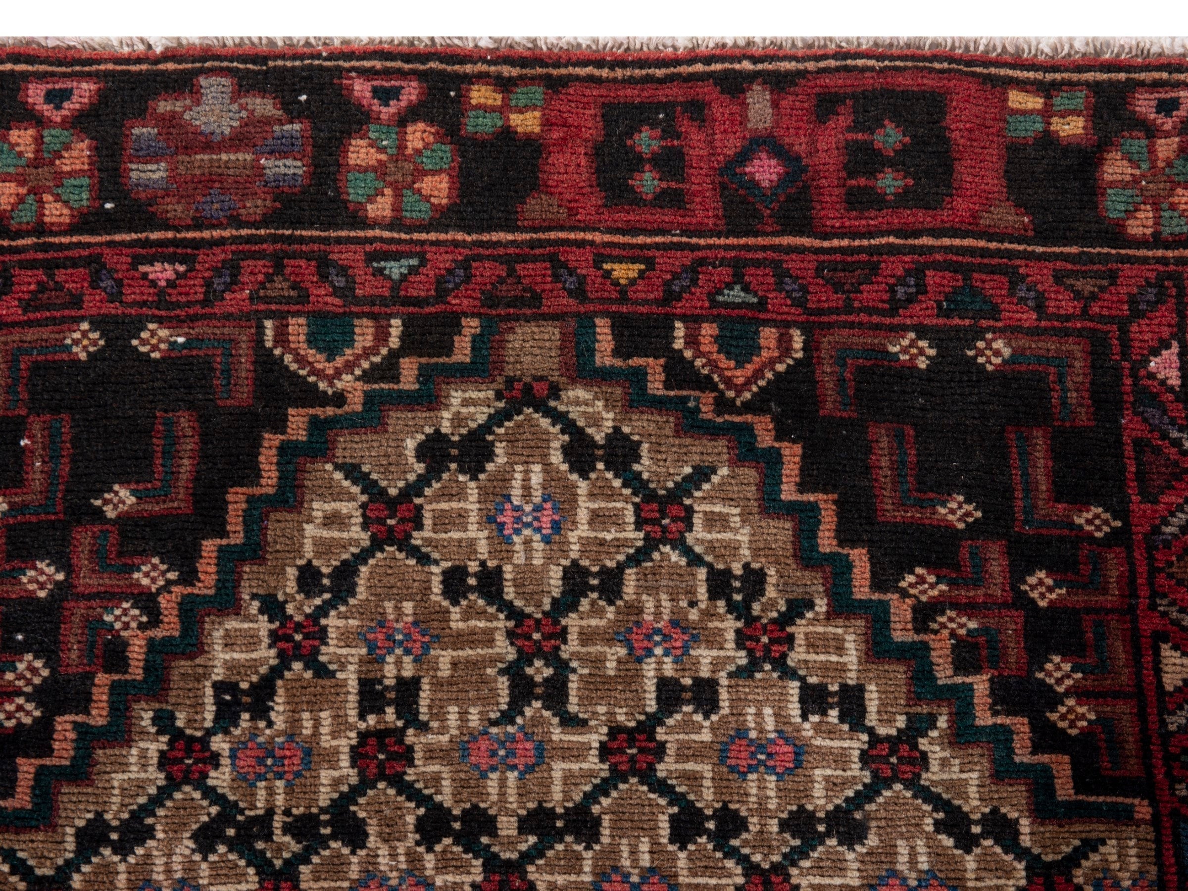 Persian Songhor accent rug in beige and burgundy, view 13 of 18