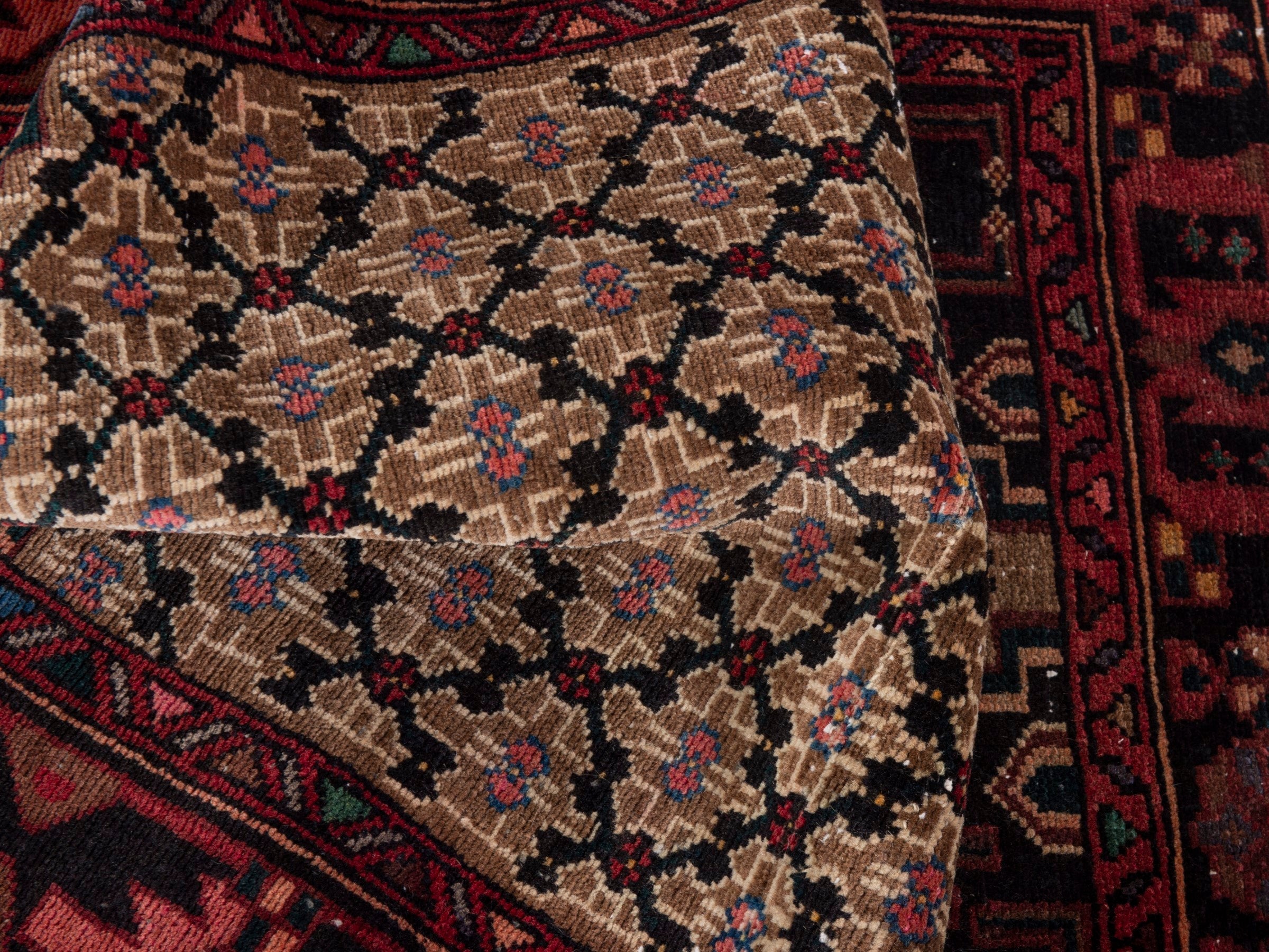 Persian Songhor accent rug in beige and burgundy, view 14 of 18