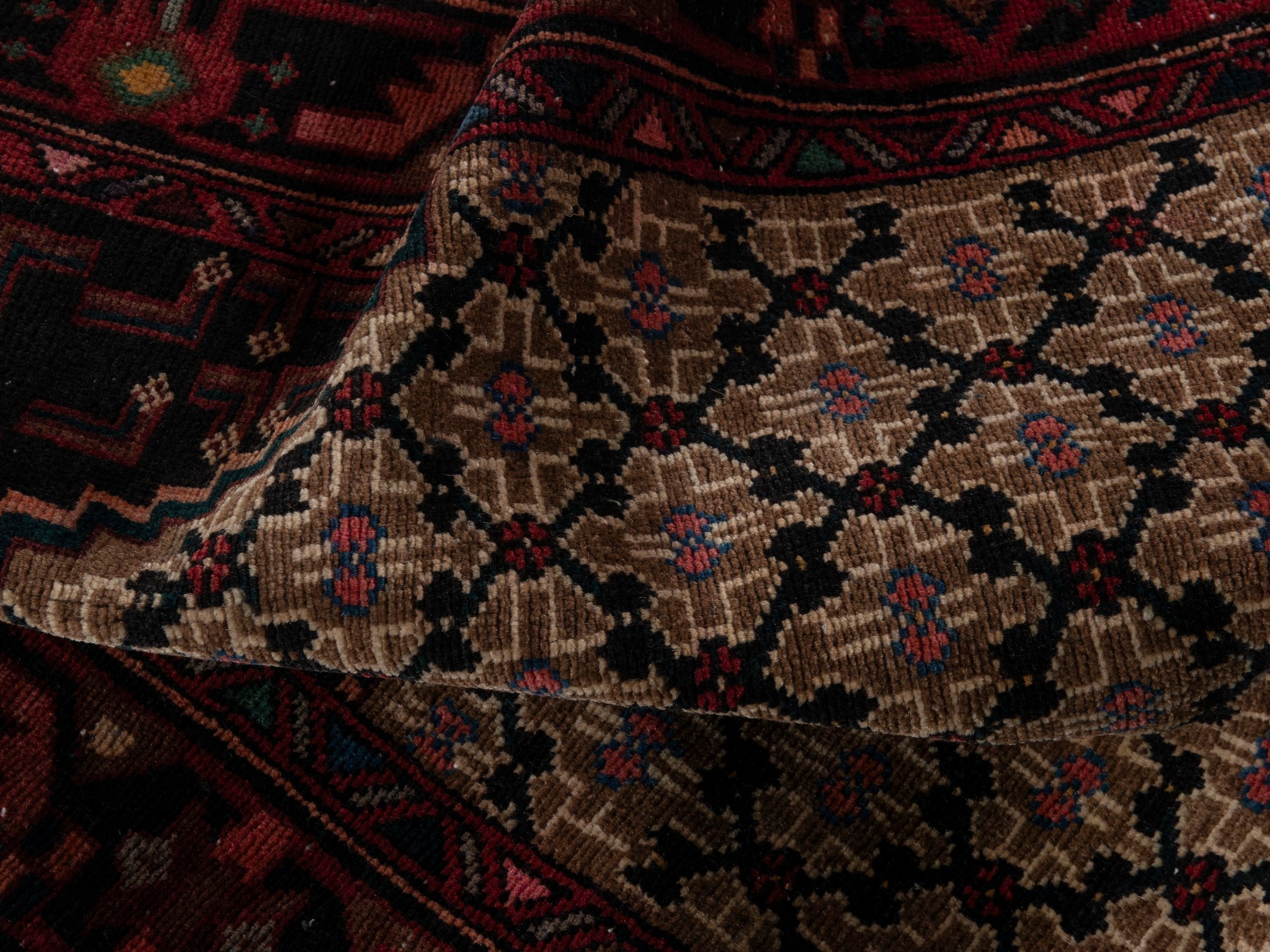 Persian Songhor accent rug in beige and burgundy, view 15 of 18