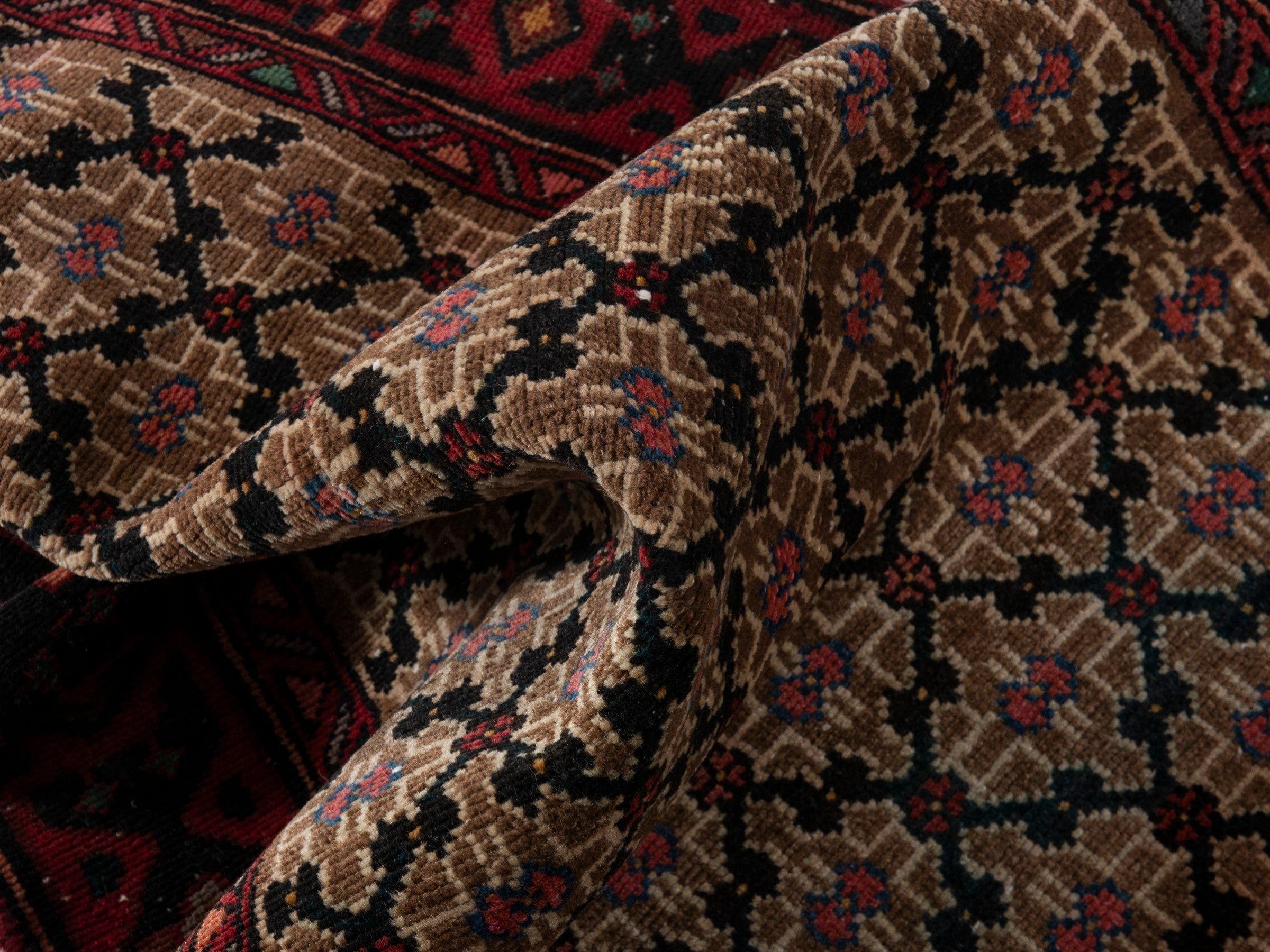 Persian Songhor accent rug in beige and burgundy, view 16 of 18