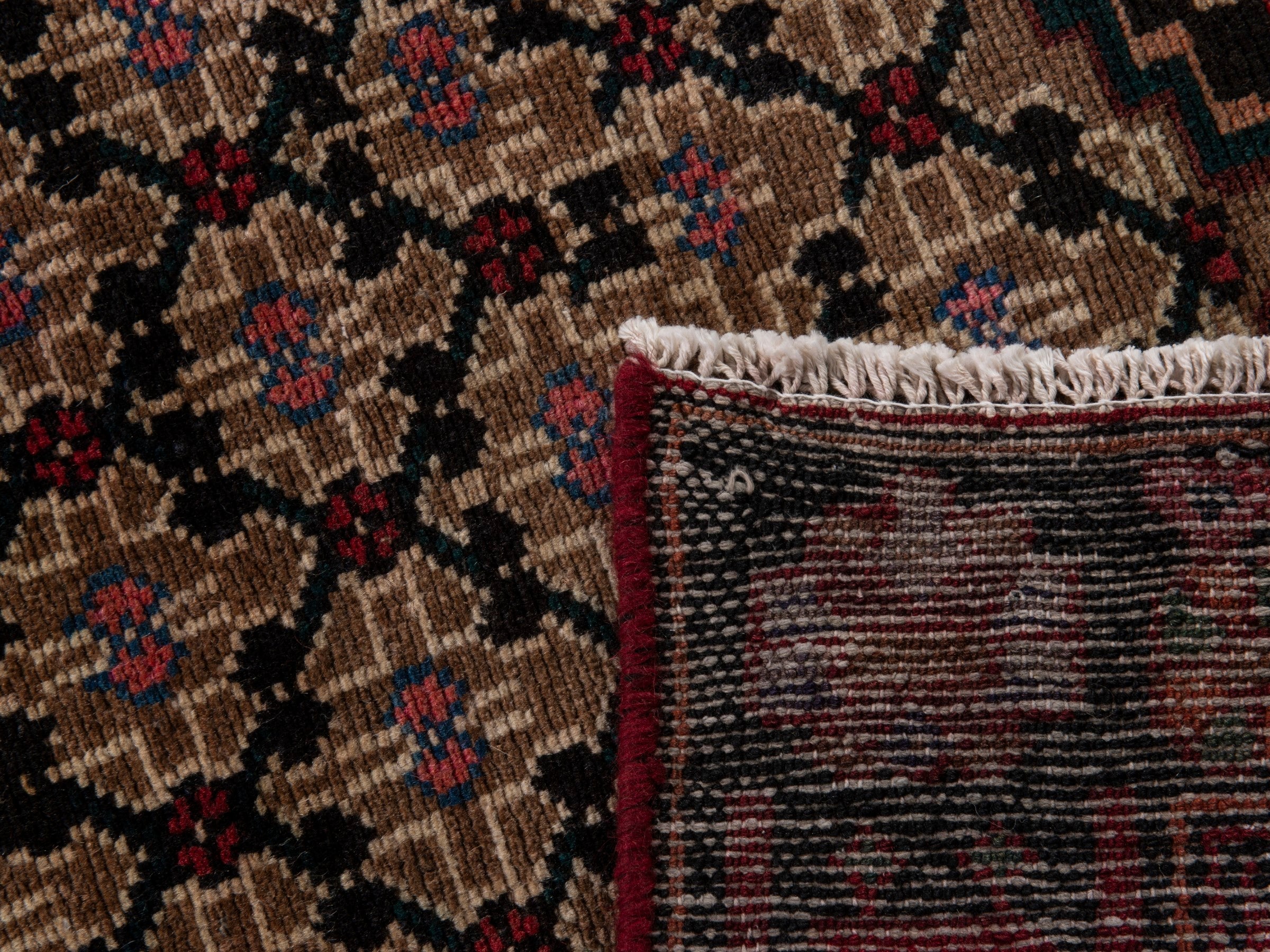 Persian Songhor accent rug in beige and burgundy, view 18 of 18