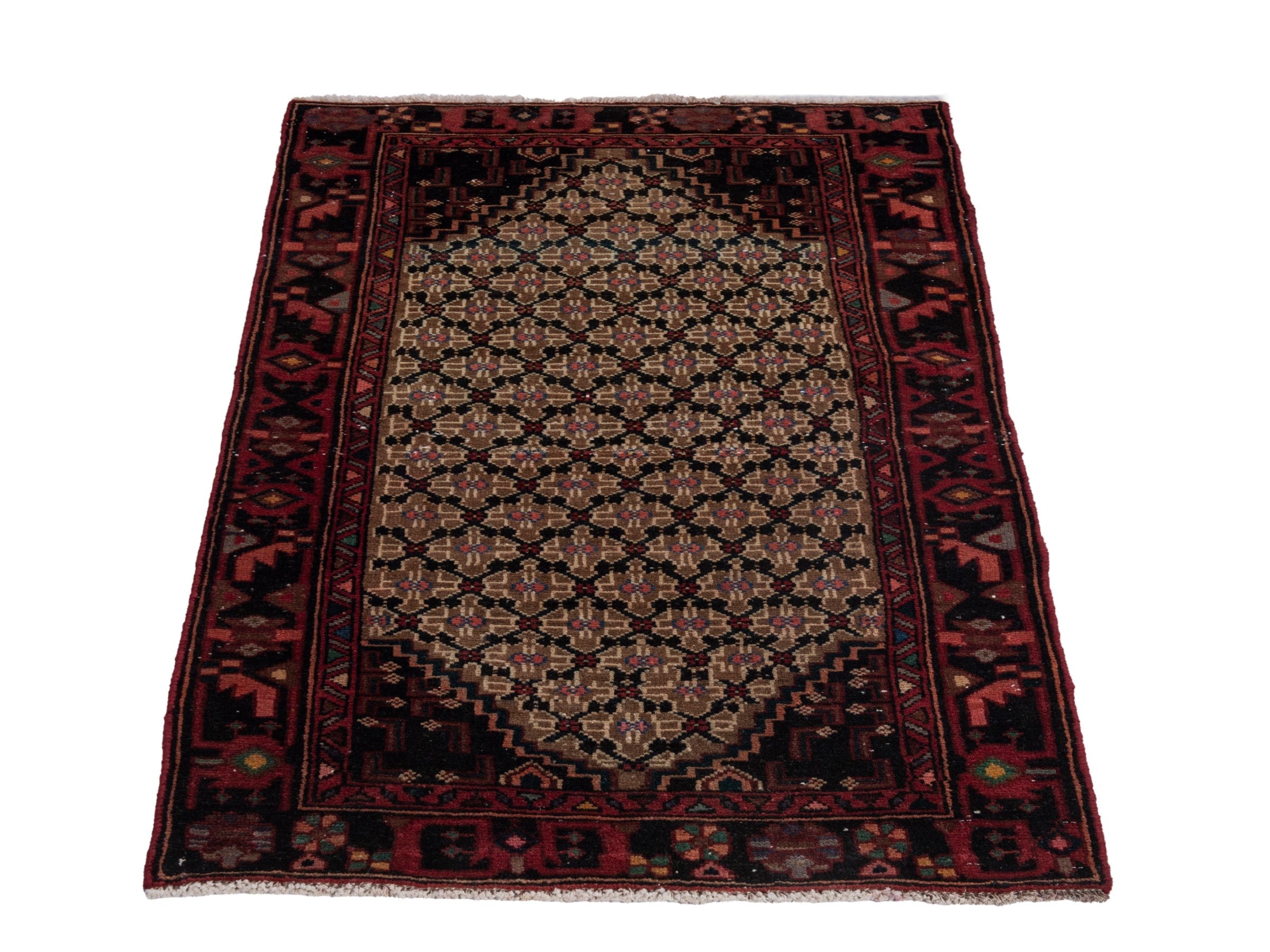 Persian Songhor accent rug in beige and burgundy, view 2 of 18