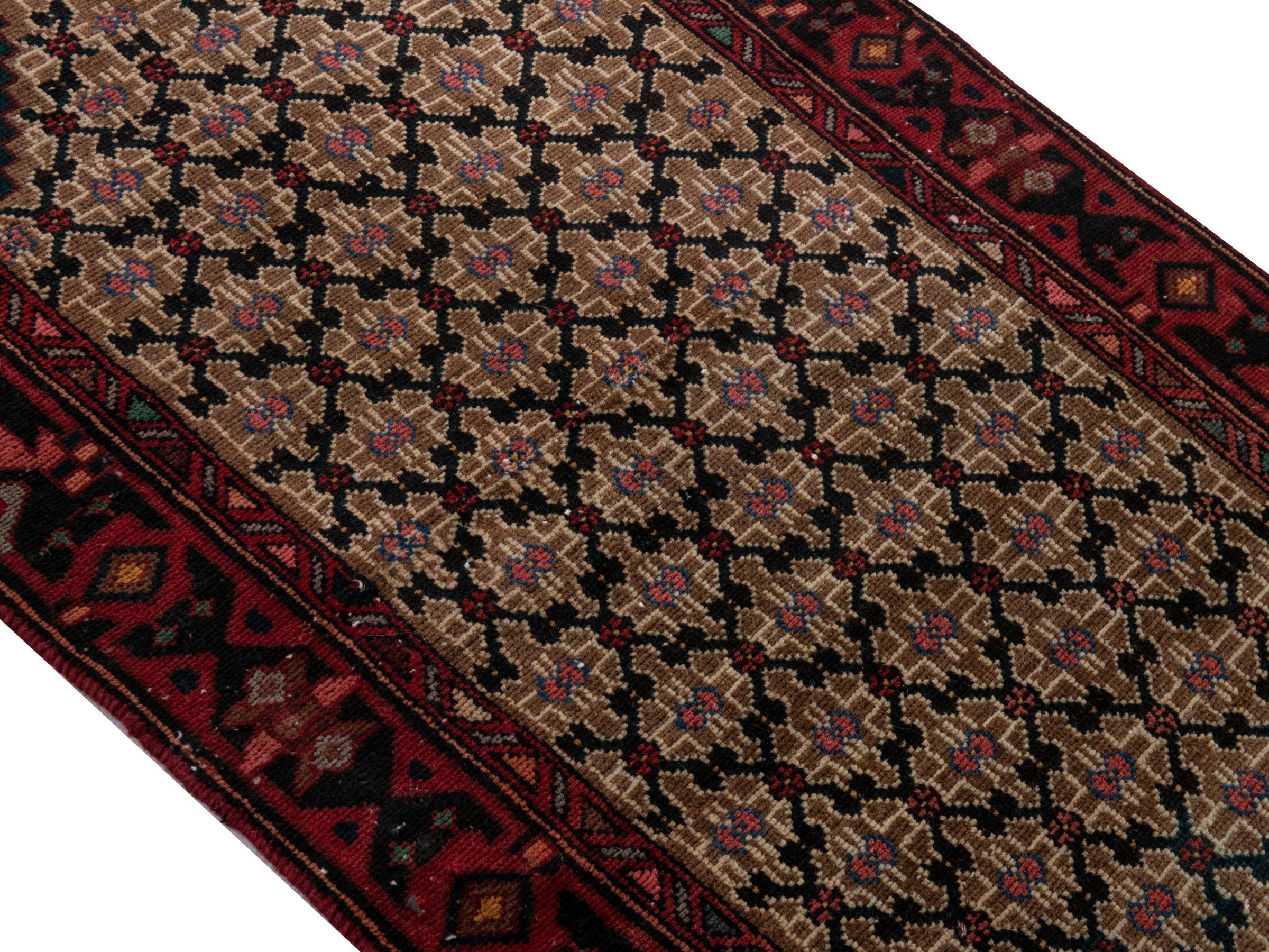 Persian Songhor accent rug in beige and burgundy, view 4 of 18