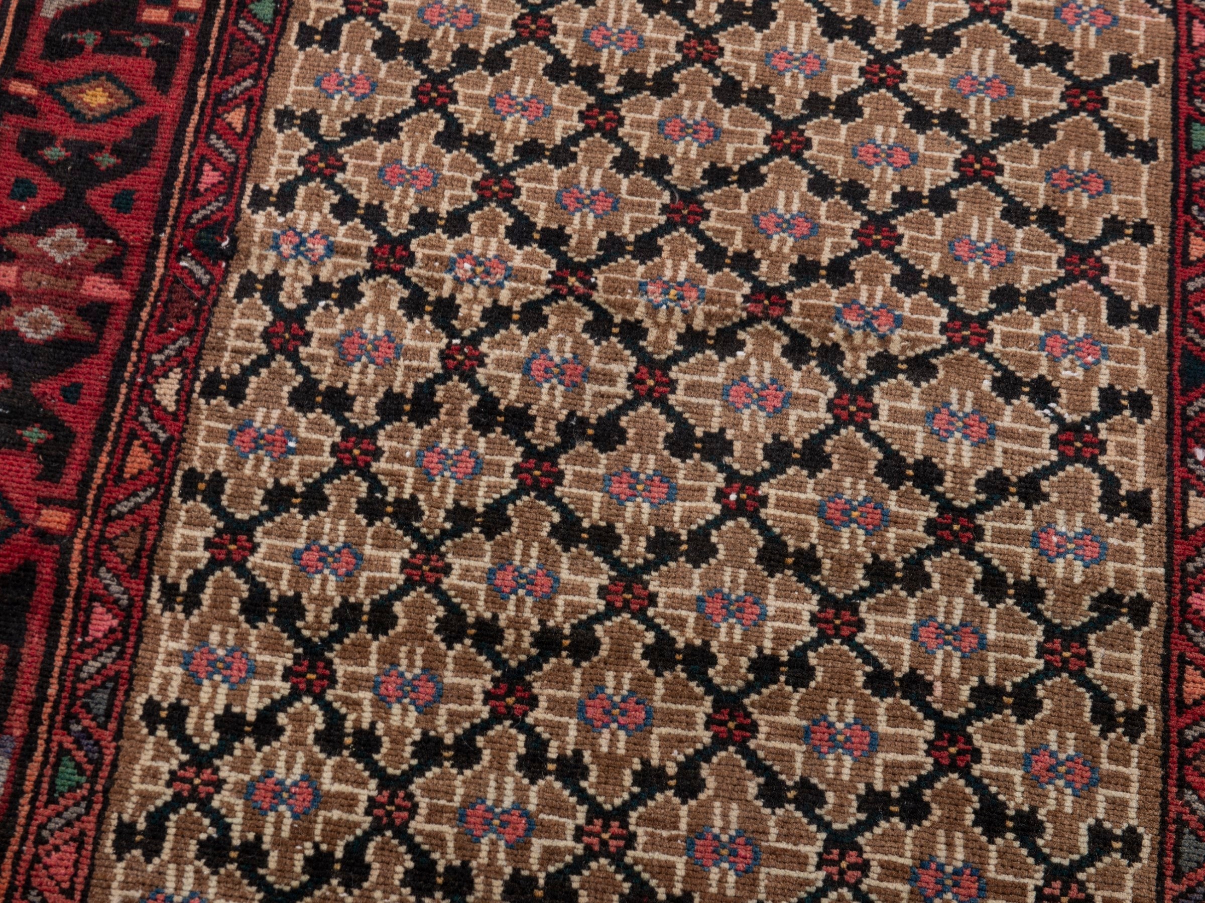 Persian Songhor accent rug in beige and burgundy, view 7 of 18