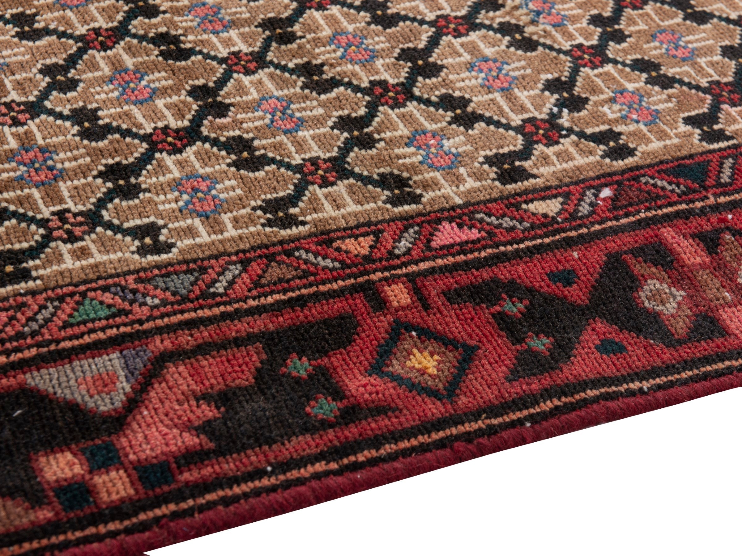 Persian Songhor accent rug in beige and burgundy, view 8 of 18