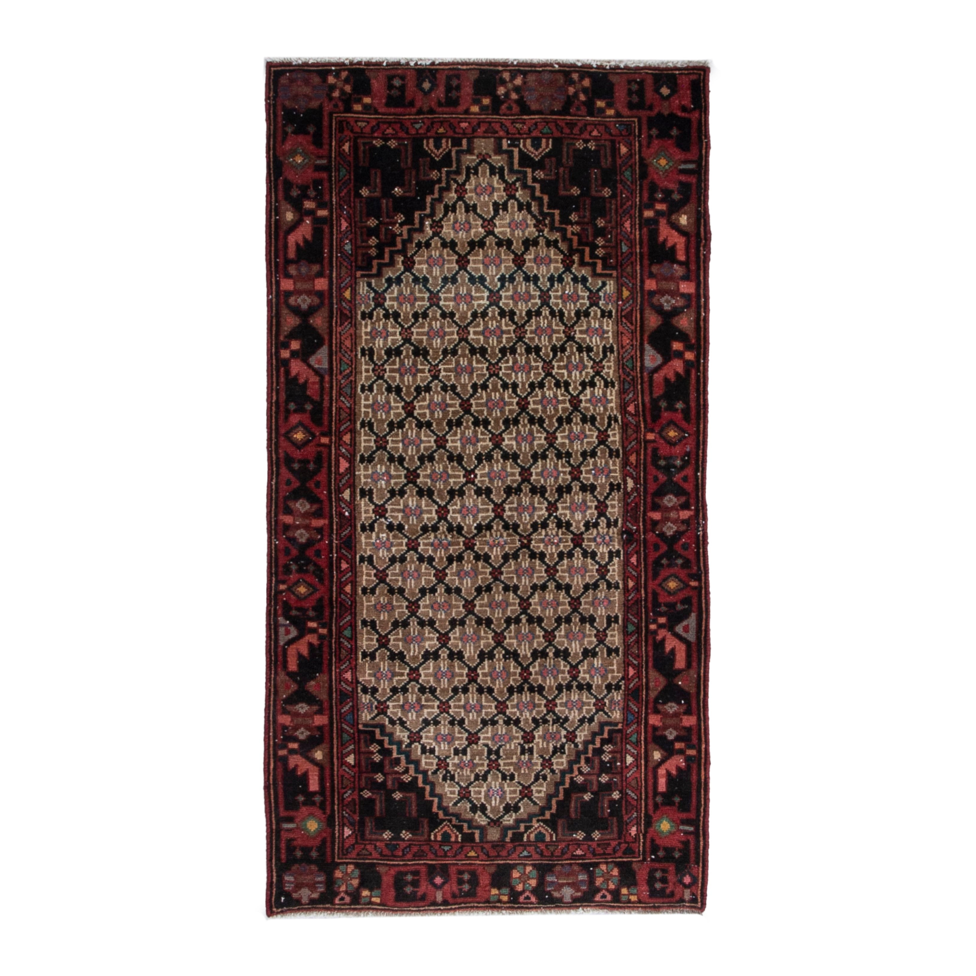 Persian Songhor accent rug in beige and burgundy, 3'2" x 5'8"
