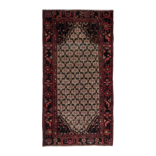 Persian Songhor accent rug in beige and burgundy, 3'2" x 5'8"