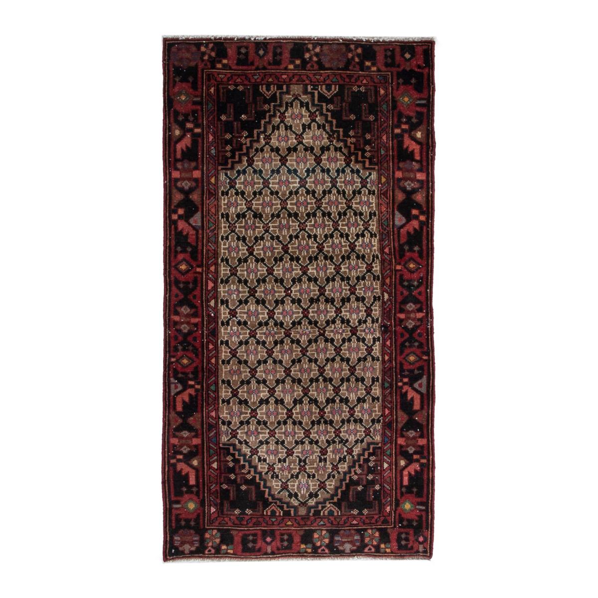 Persian Songhor accent rug in beige and burgundy, 3'2" x 5'8"