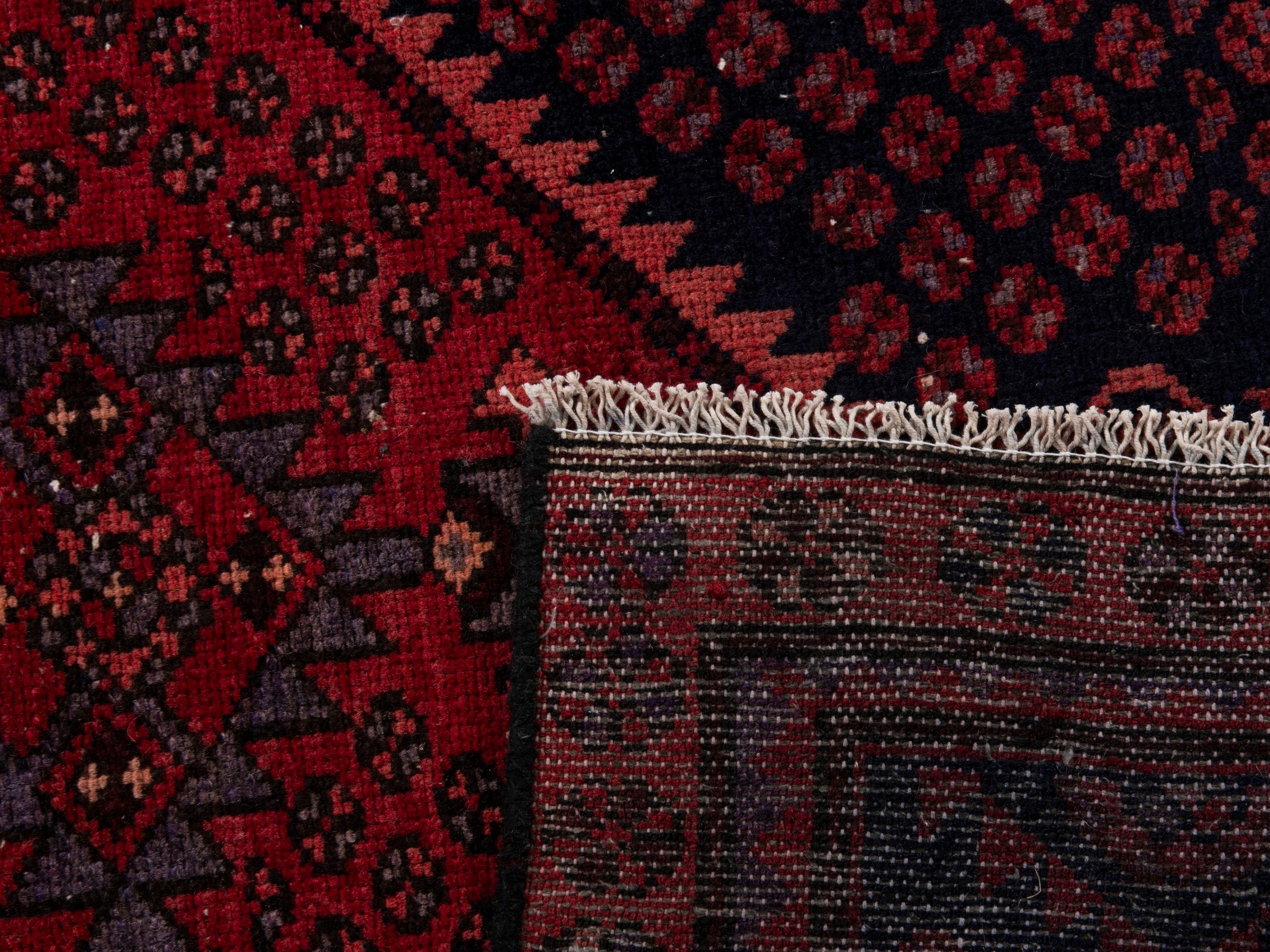 Persian Zanjan accent rug in navy and rust, view 17 of 17