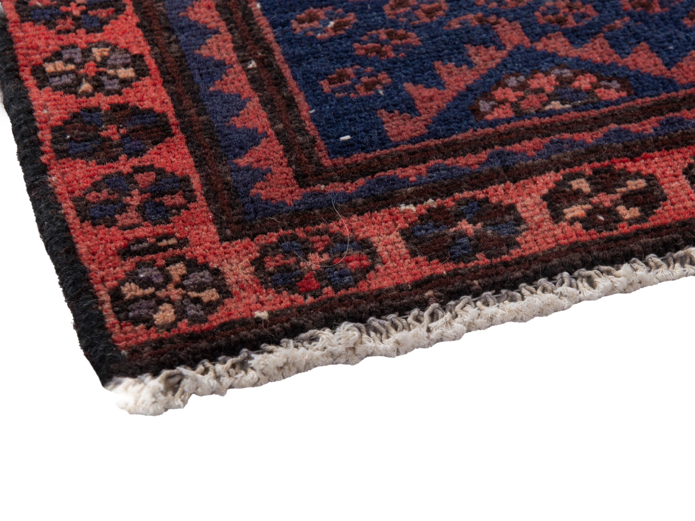 Persian Zanjan accent rug in navy and rust, view 6 of 17