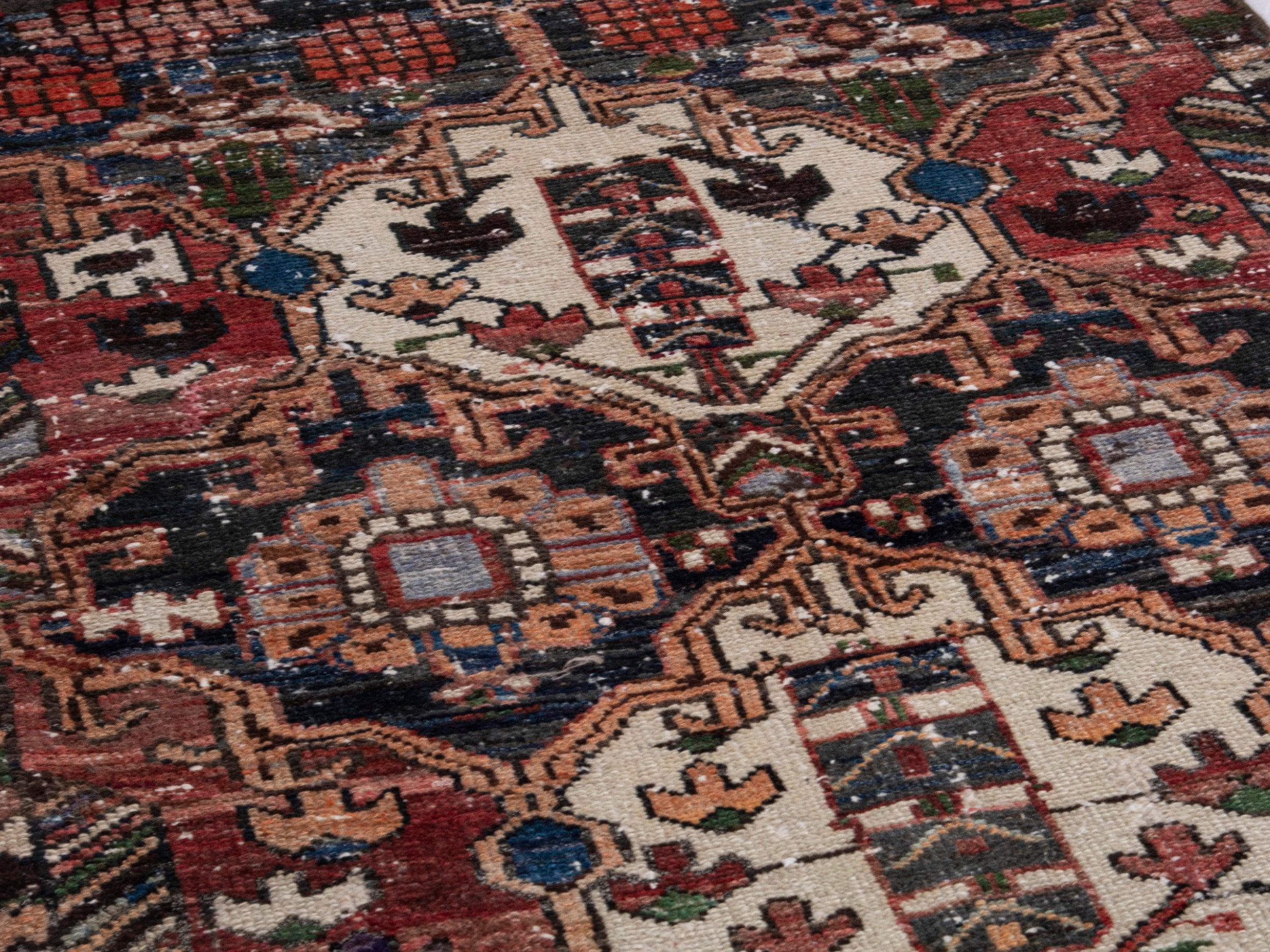 Persian Bakhtiari runner rug in deep red and cream, view 9 of 17