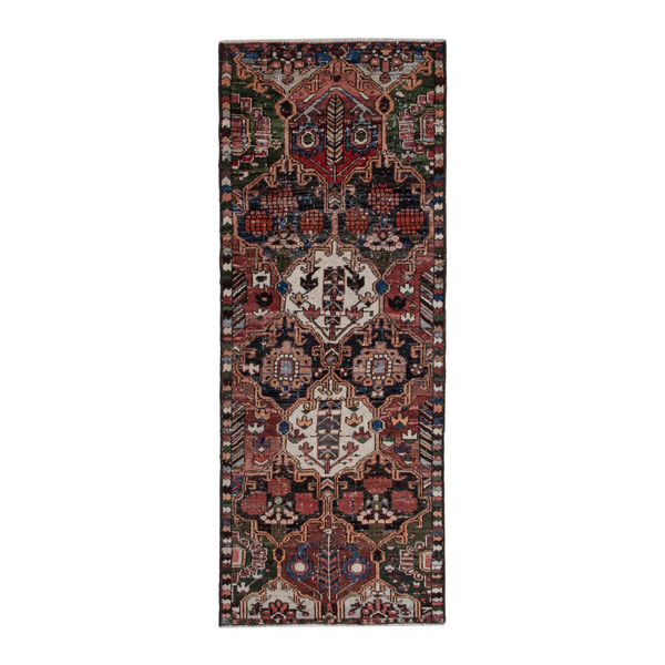 Persian Bakhtiari runner rug in deep red and cream, 3'7" x 8'4"