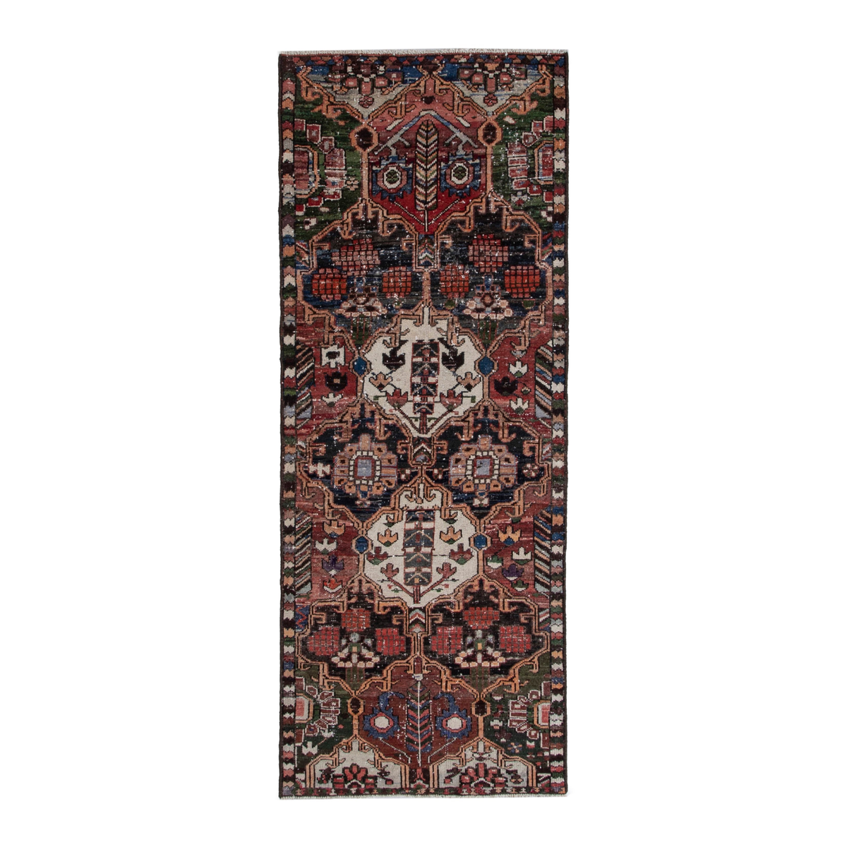 Persian Bakhtiari runner rug in deep red and cream, 3'7" x 8'4"