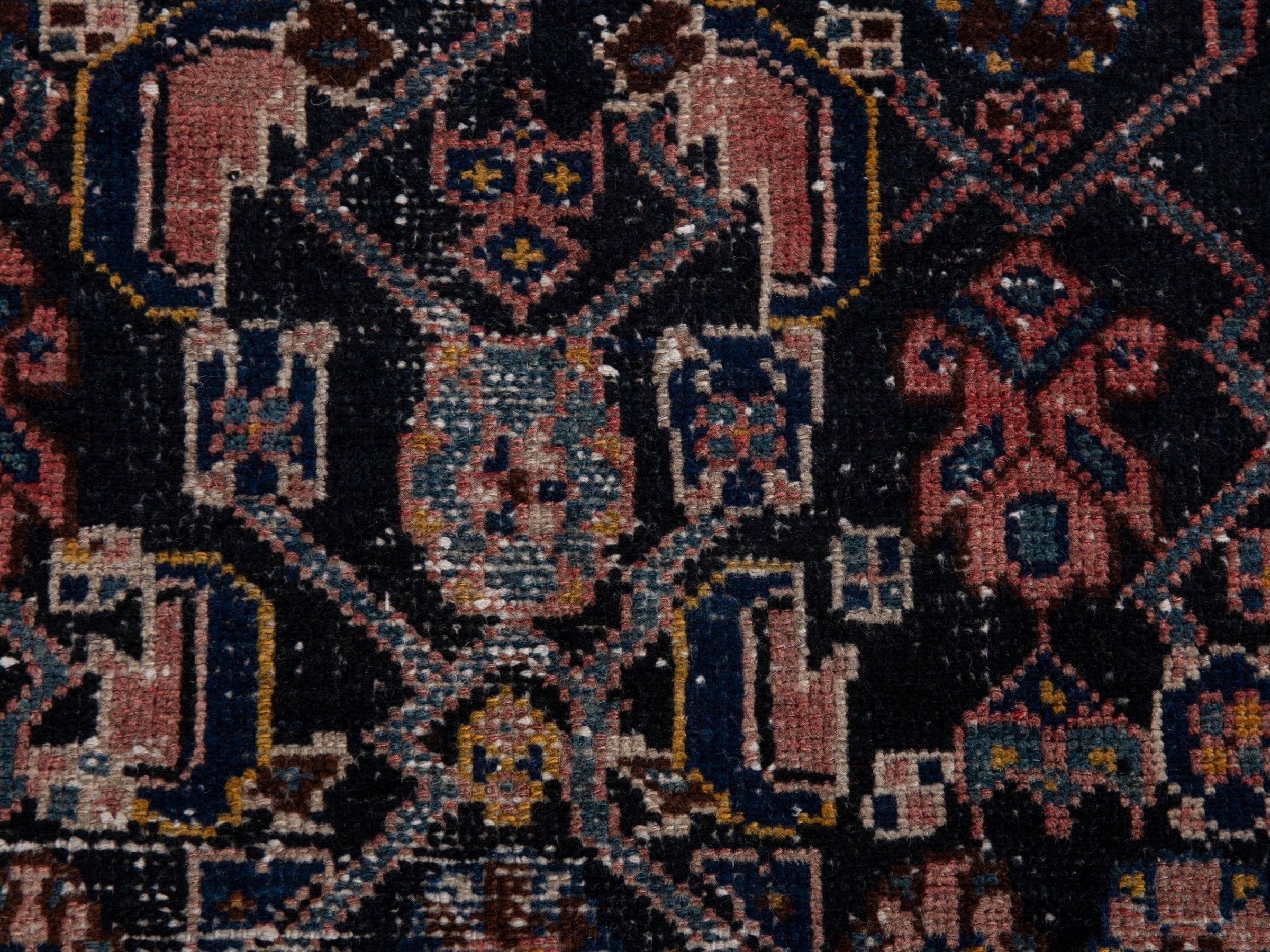 Persian Hamedan runner rug in navy and rose, view 12 of 17
