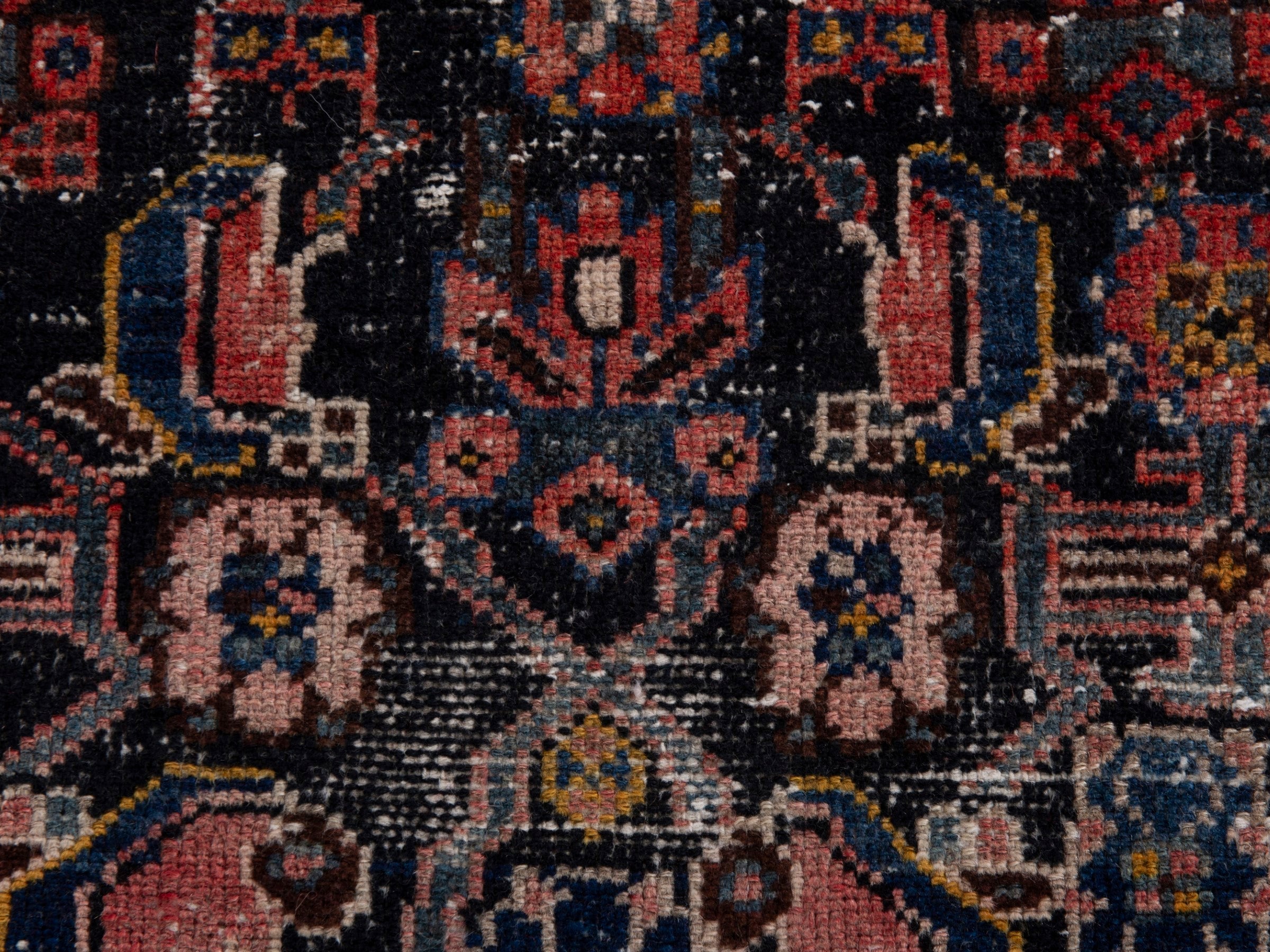 Persian Hamedan runner rug in navy and rose, view 13 of 17