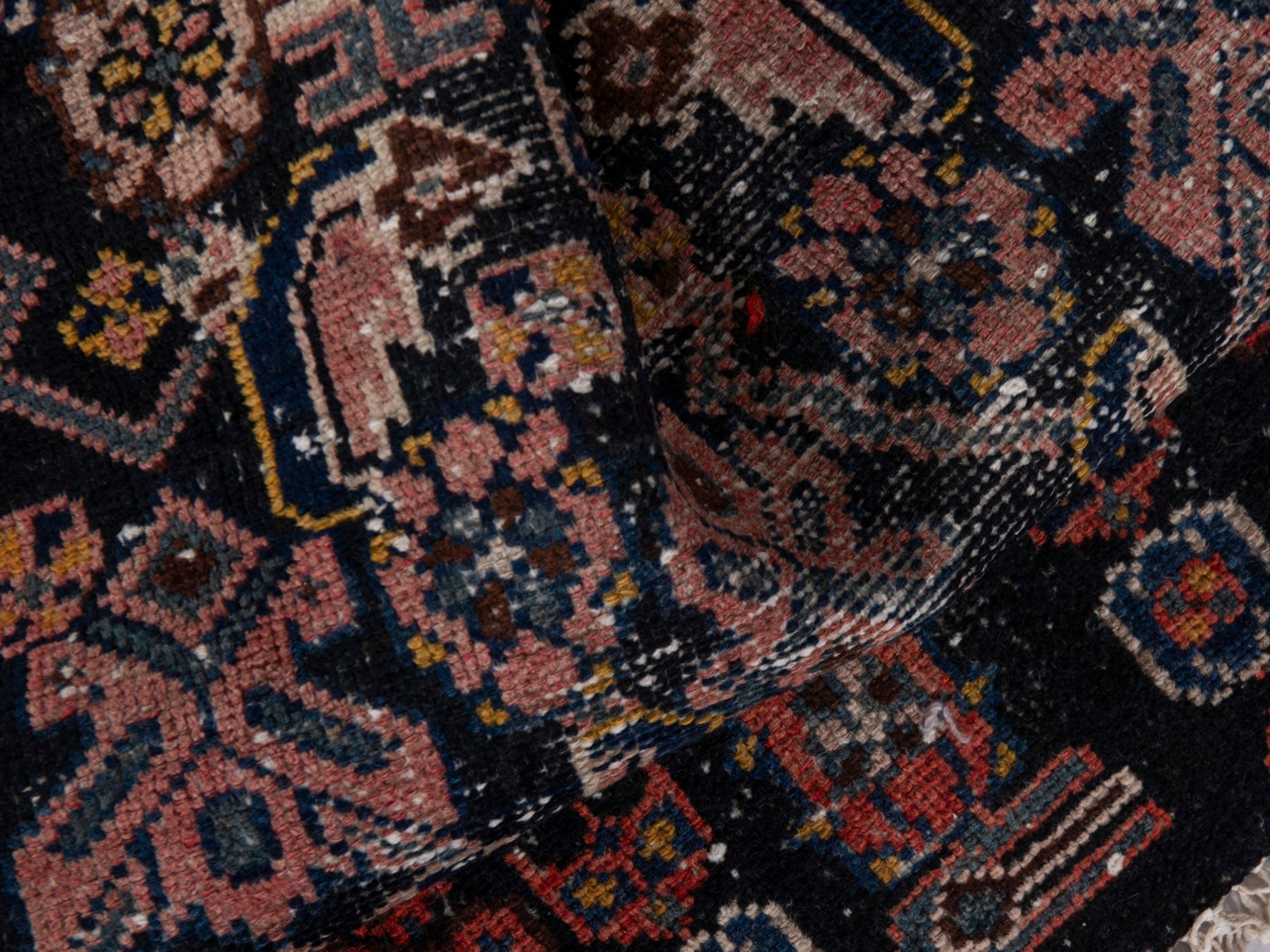 Persian Hamedan runner rug in navy and rose, view 14 of 17