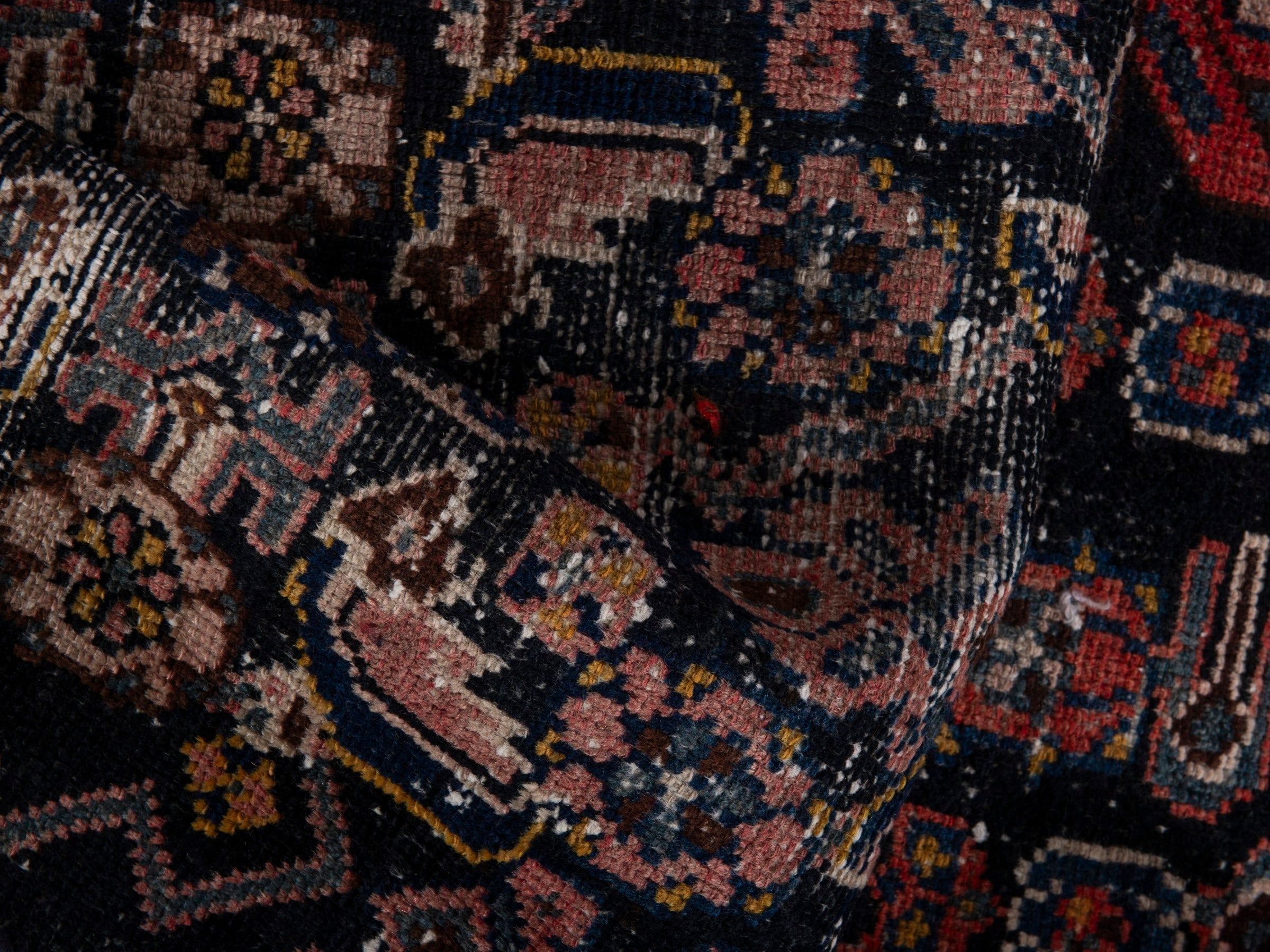Persian Hamedan runner rug in navy and rose, view 15 of 17