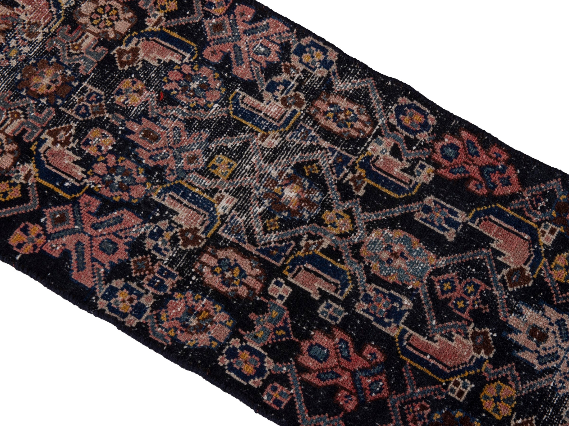 Persian Hamedan runner rug in navy and rose, view 4 of 17