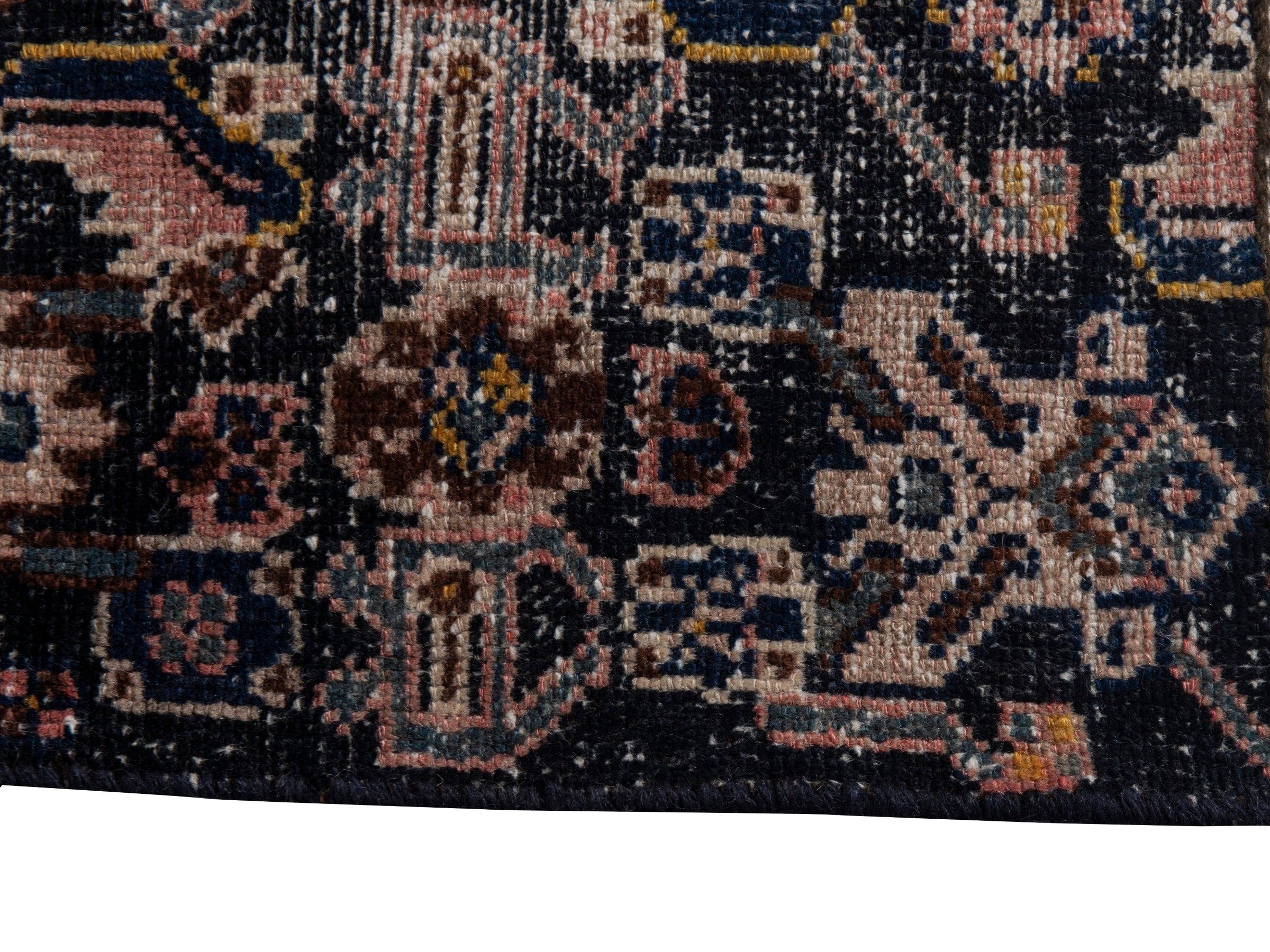Persian Hamedan runner rug in navy and rose, view 5 of 17