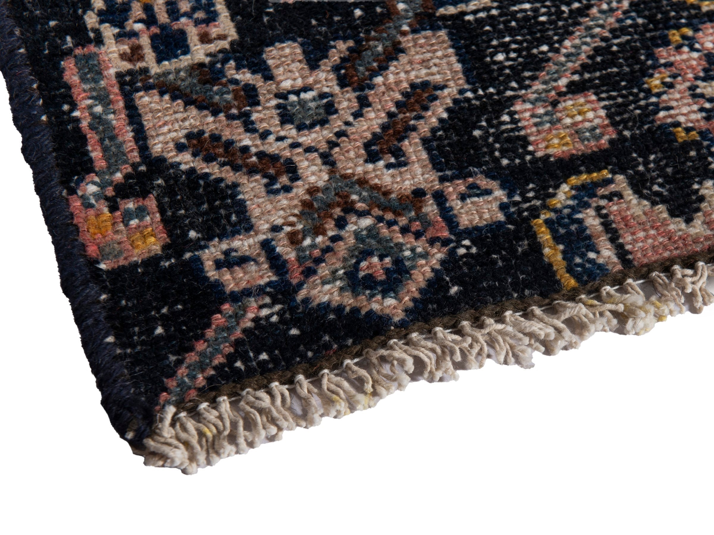 Persian Hamedan runner rug in navy and rose, view 6 of 17