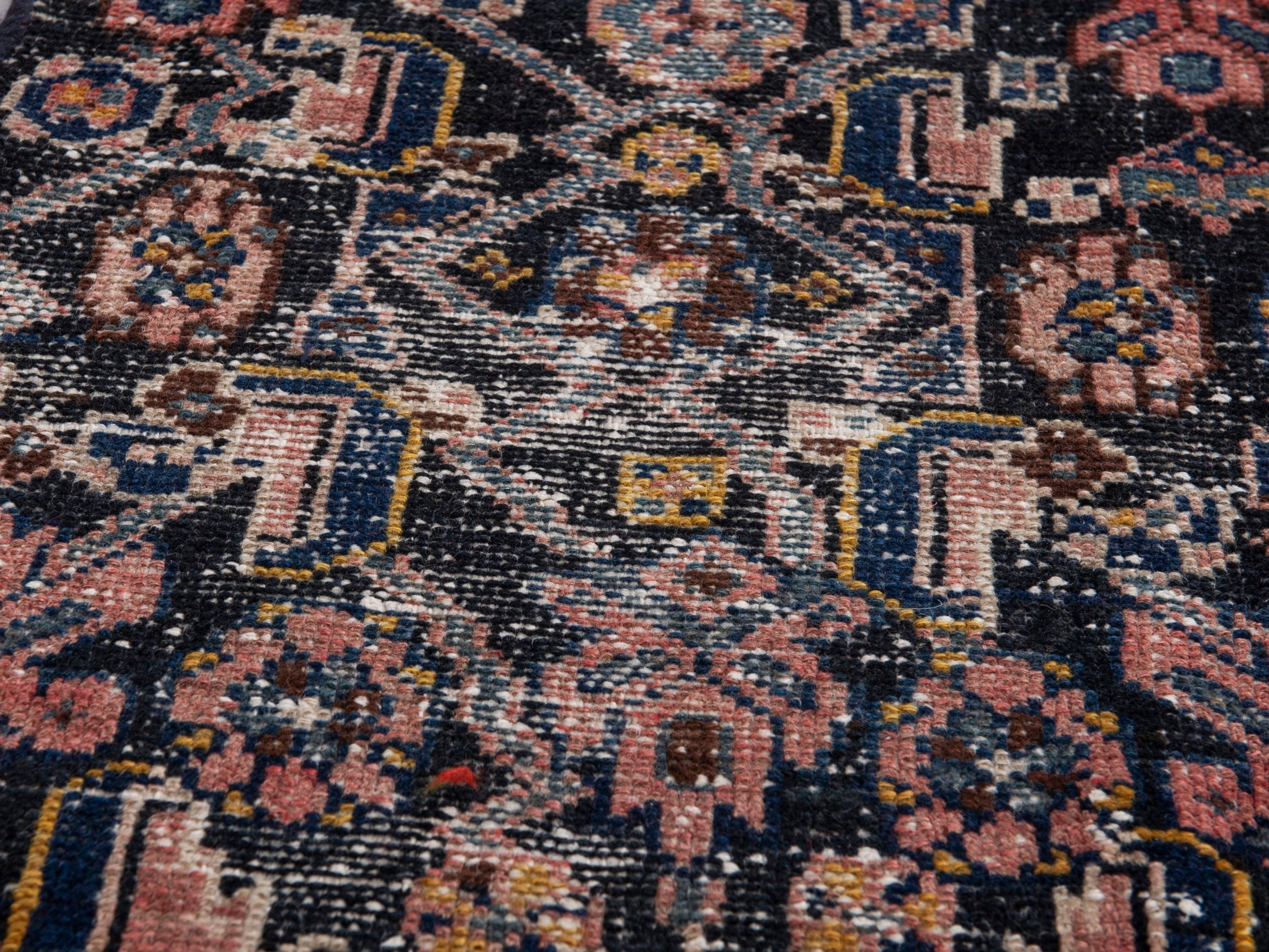 Persian Hamedan runner rug in navy and rose, view 7 of 17
