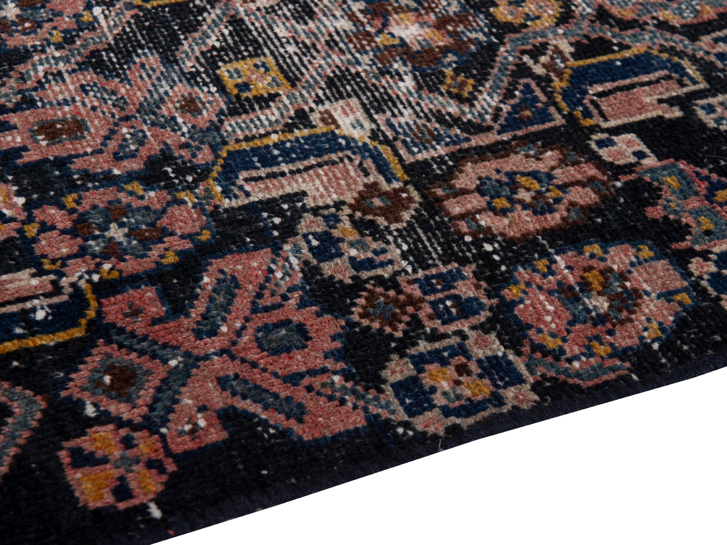 Persian Hamedan runner rug in navy and rose, view 8 of 17