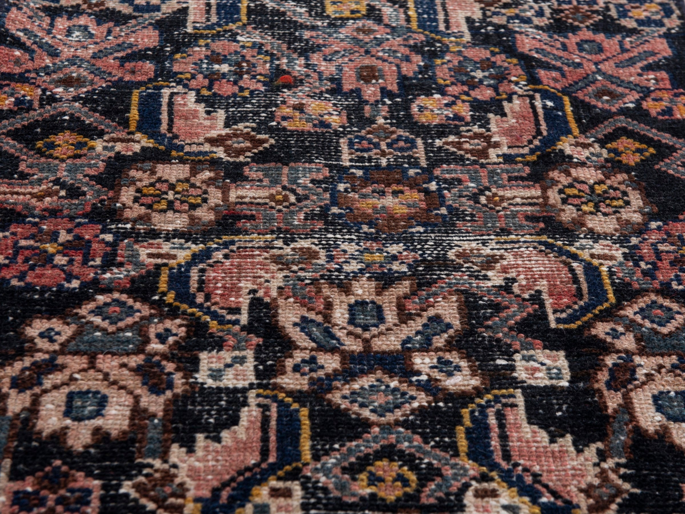 Persian Hamedan runner rug in navy and rose, view 9 of 17