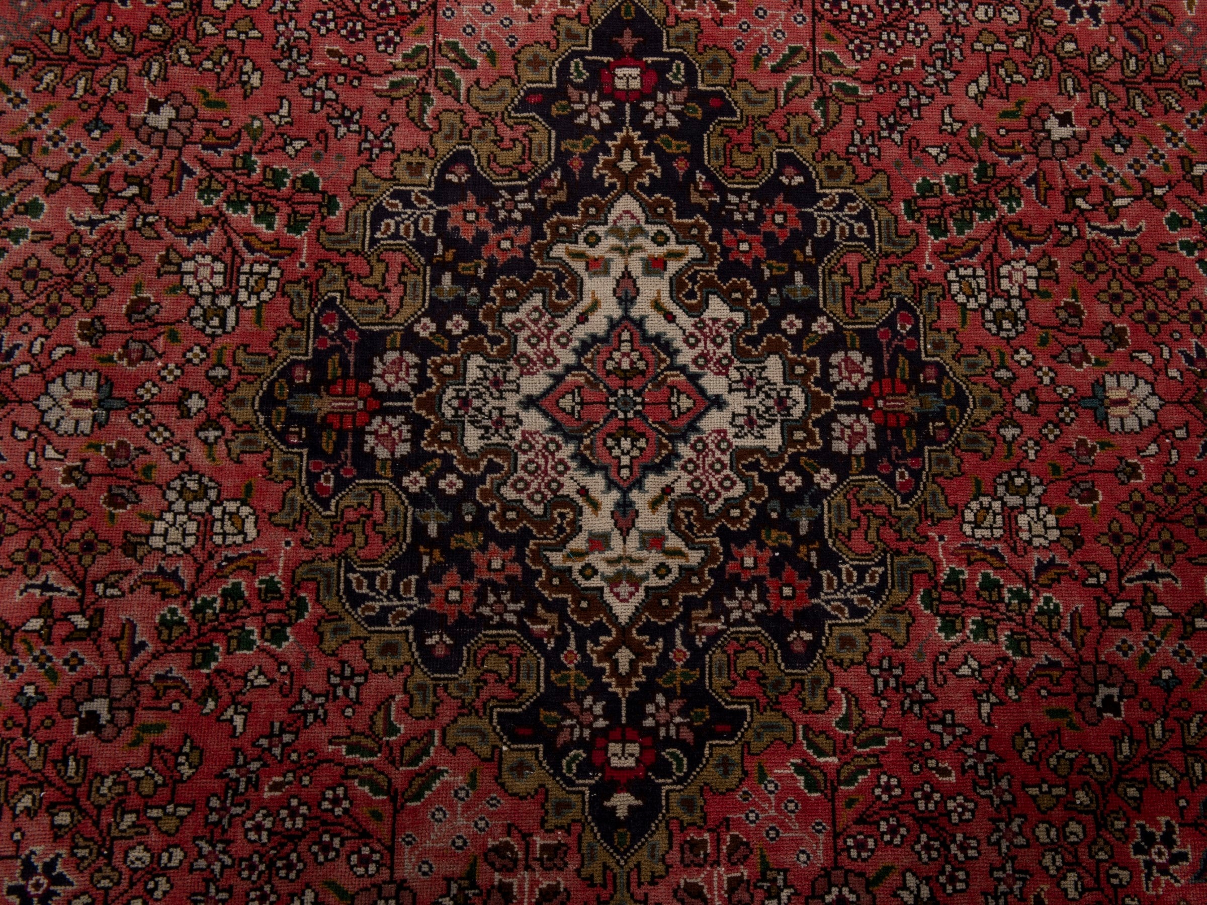 Persian Tabriz area rug in rust and navy, view 13 of 19
