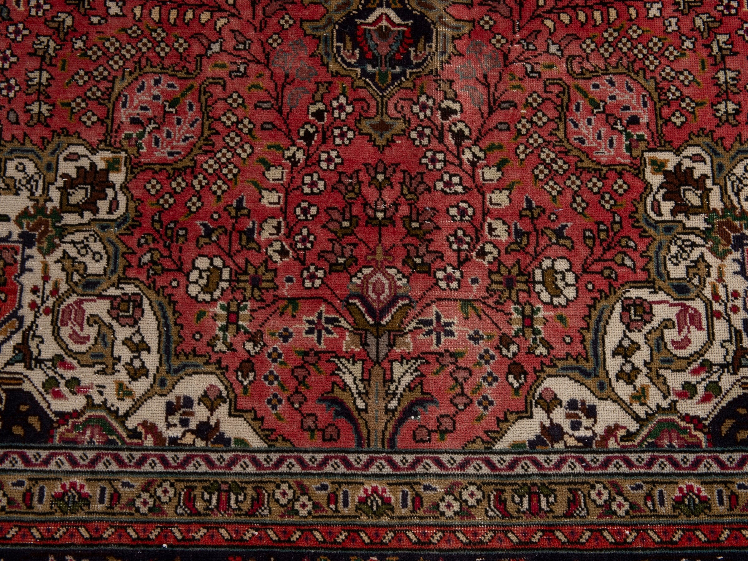 Persian Tabriz area rug in rust and navy, view 14 of 19