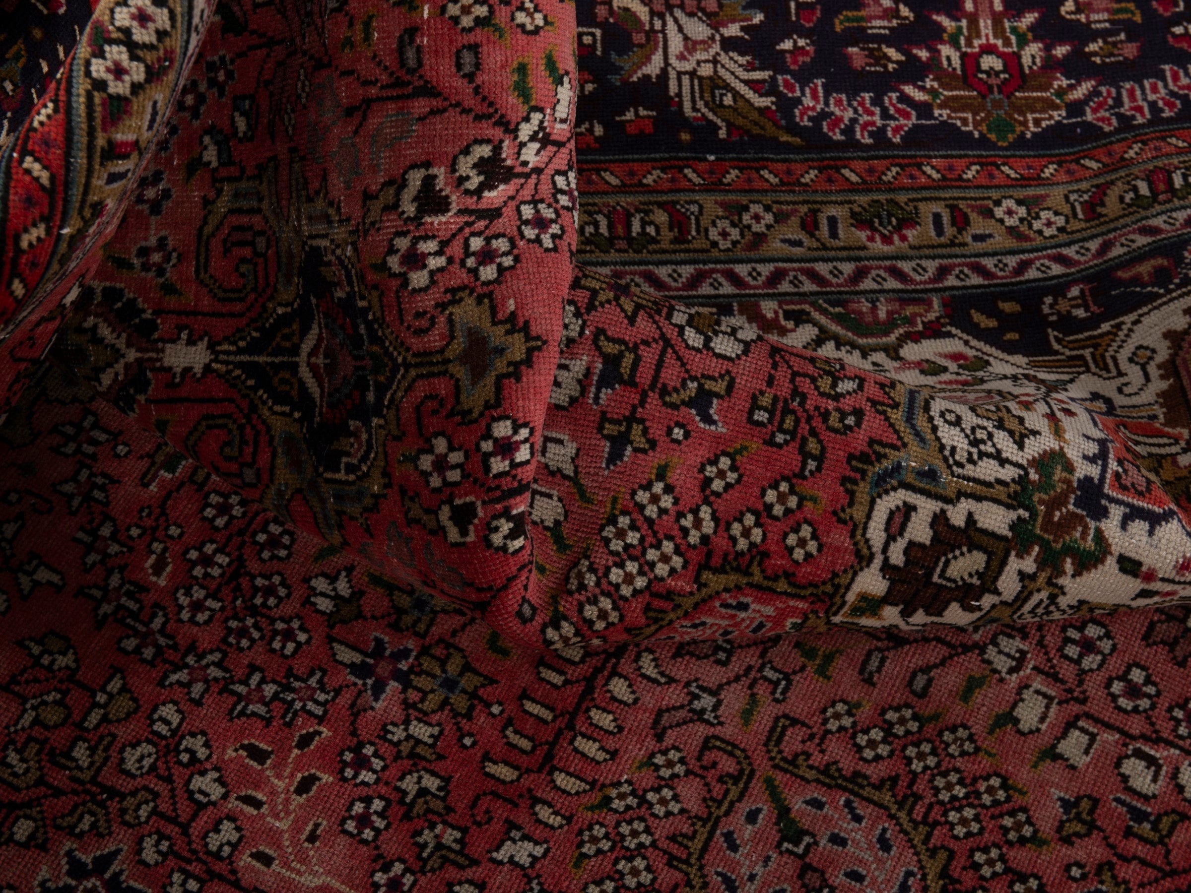 Persian Tabriz area rug in rust and navy, view 17 of 19