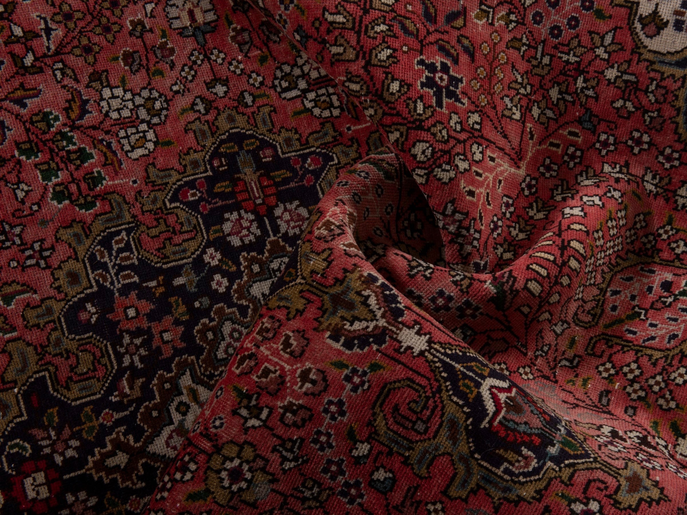 Persian Tabriz area rug in rust and navy, view 18 of 19