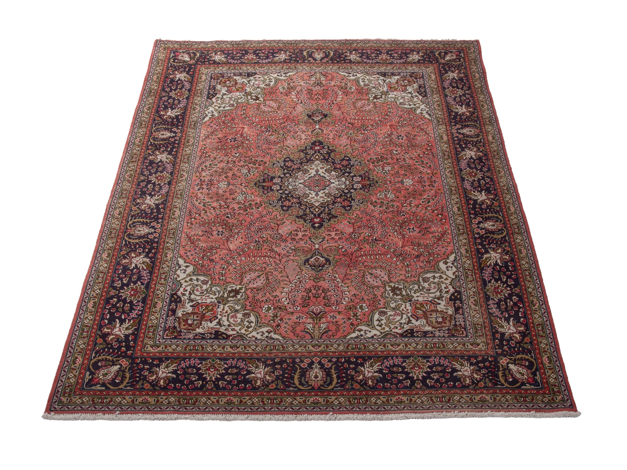 Persian Tabriz area rug in rust and navy, view 3 of 19