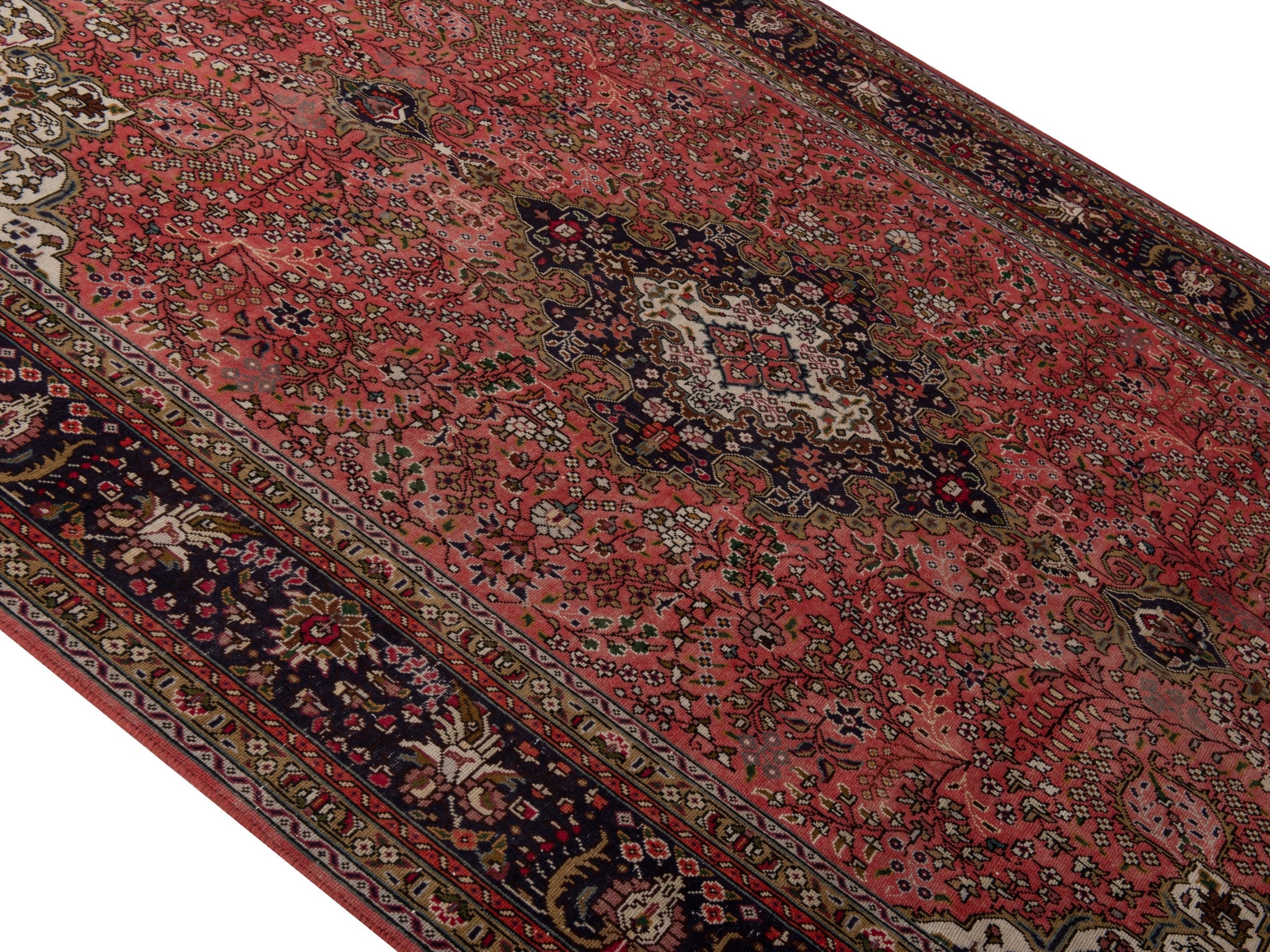 Persian Tabriz area rug in rust and navy, view 4 of 19
