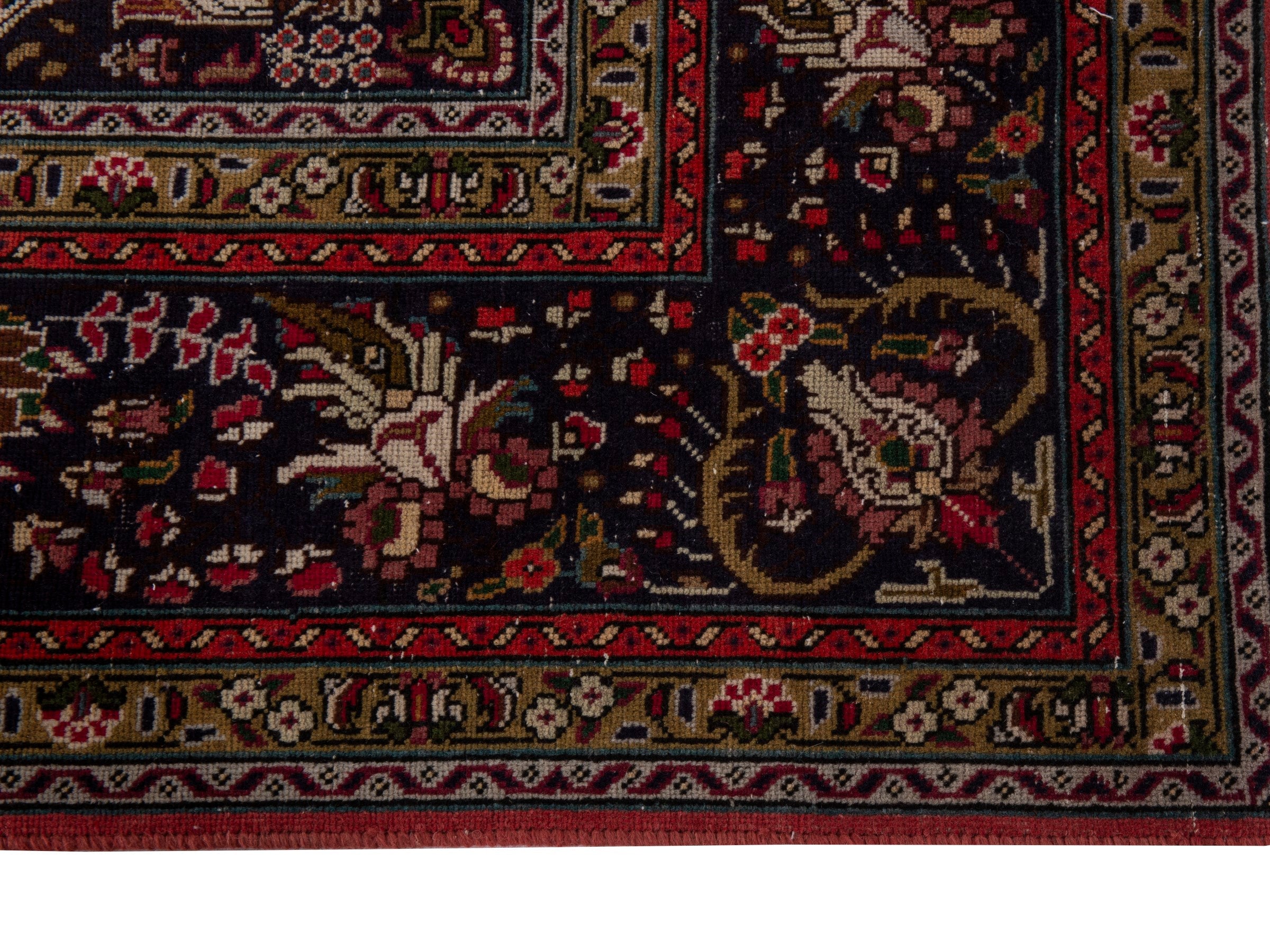 Persian Tabriz area rug in rust and navy, view 5 of 19