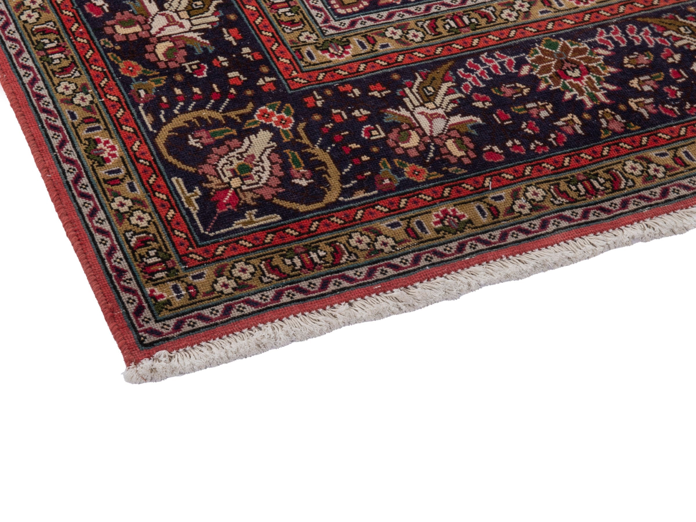 Persian Tabriz area rug in rust and navy, view 6 of 19