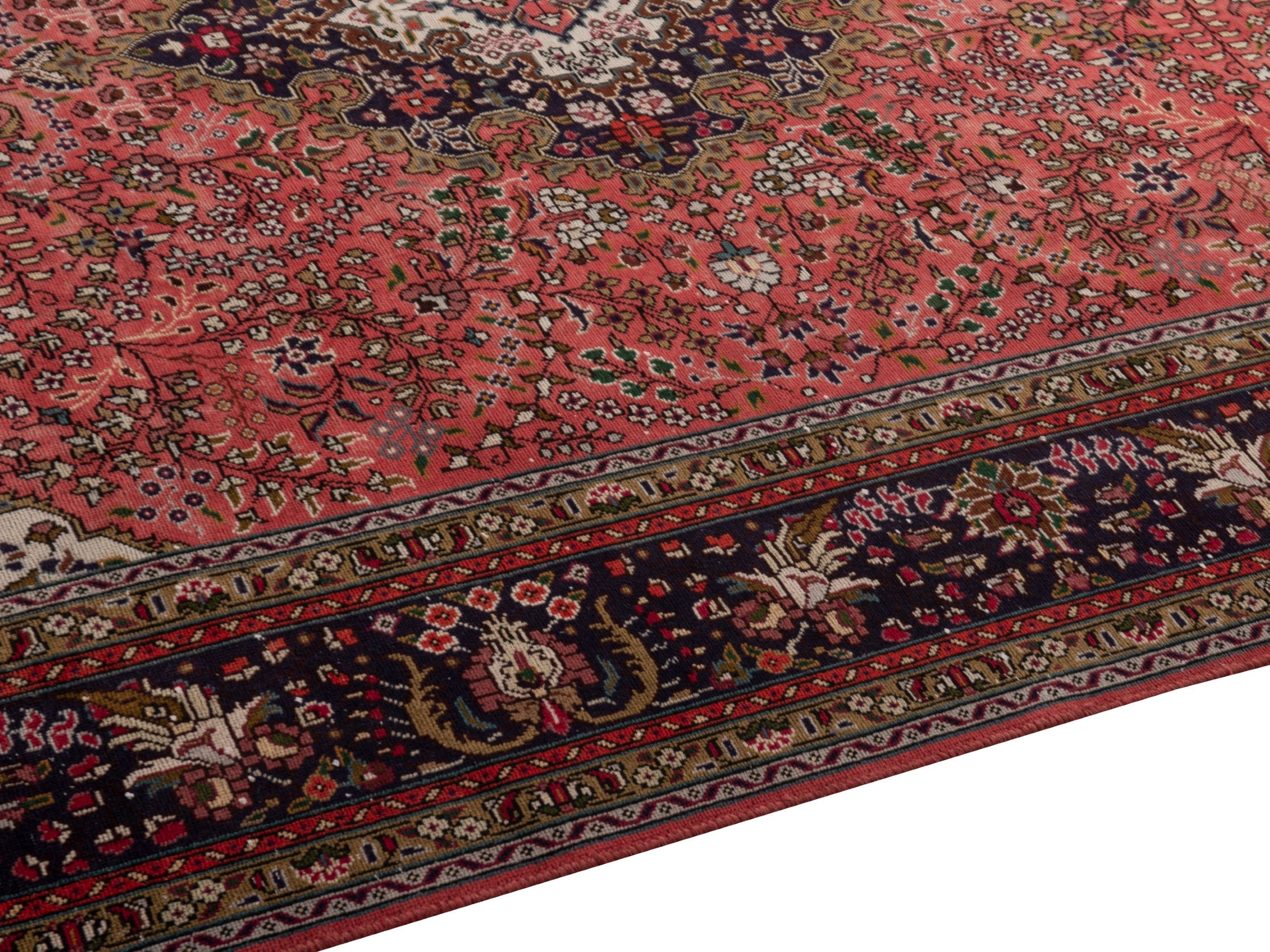 Persian Tabriz area rug in rust and navy, view 8 of 19