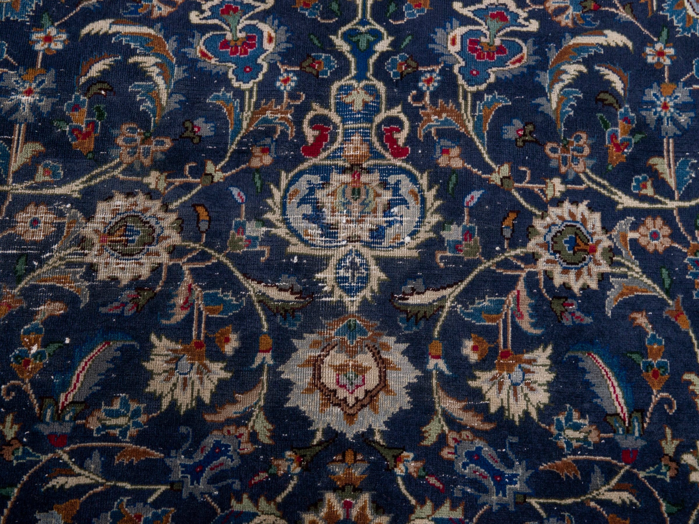 Persian Kashmar oversized rug in navy and antique gold, view 12 of 21