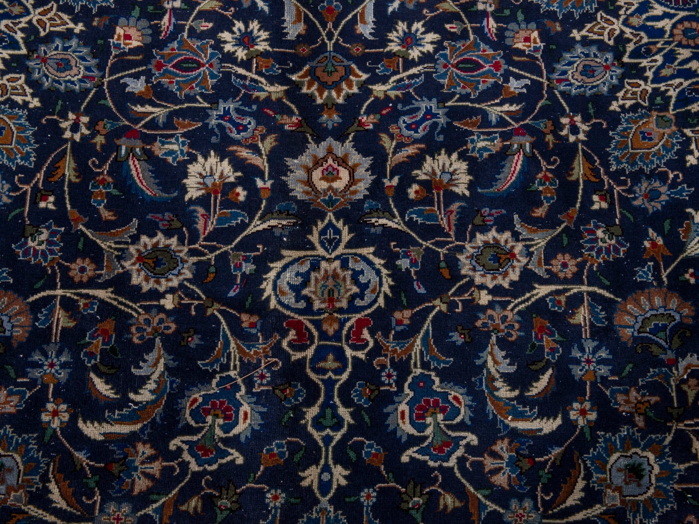 Persian Kashmar oversized rug in navy and antique gold, view 14 of 21