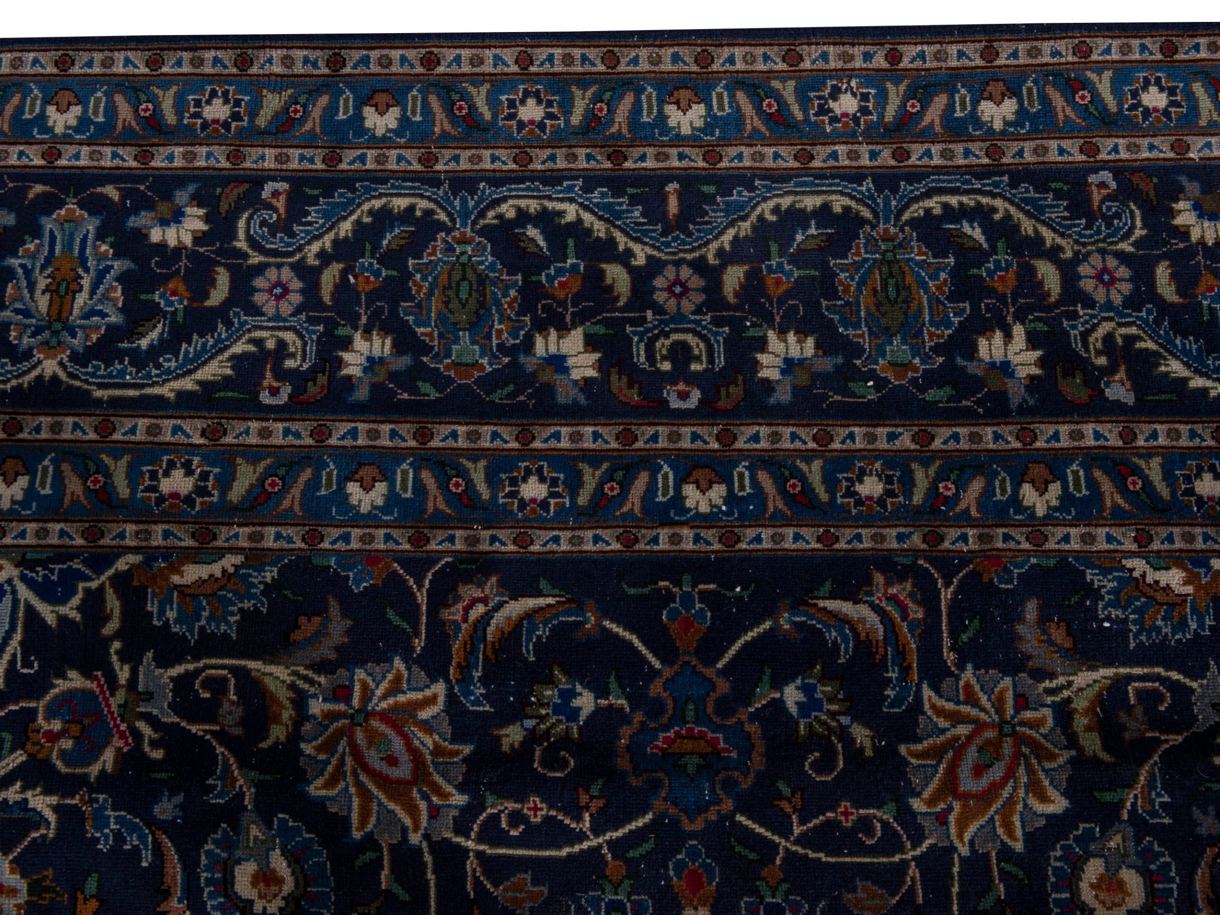 Persian Kashmar oversized rug in navy and antique gold, view 15 of 21
