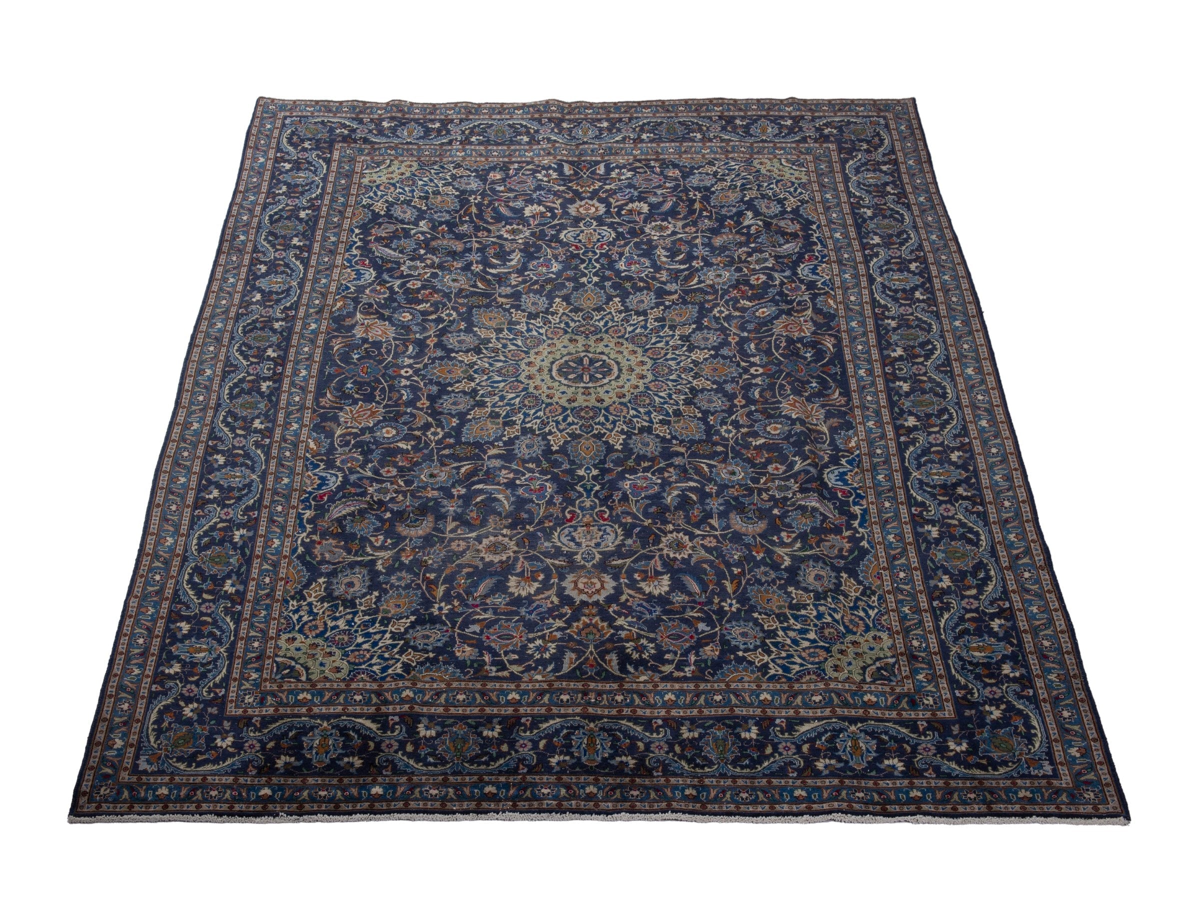 Persian Kashmar oversized rug in navy and antique gold, view 2 of 21