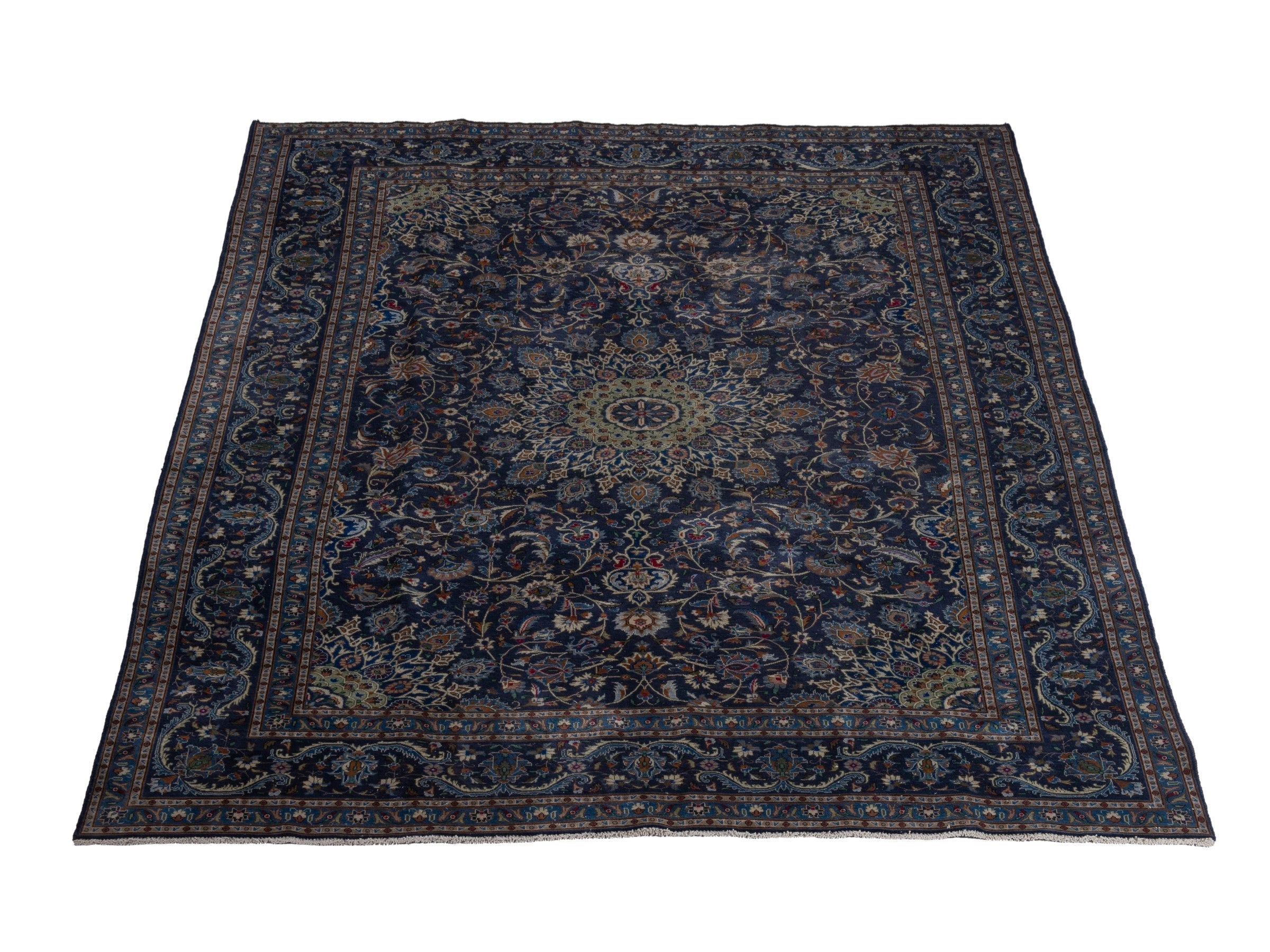 Persian Kashmar oversized rug in navy and antique gold, view 3 of 21