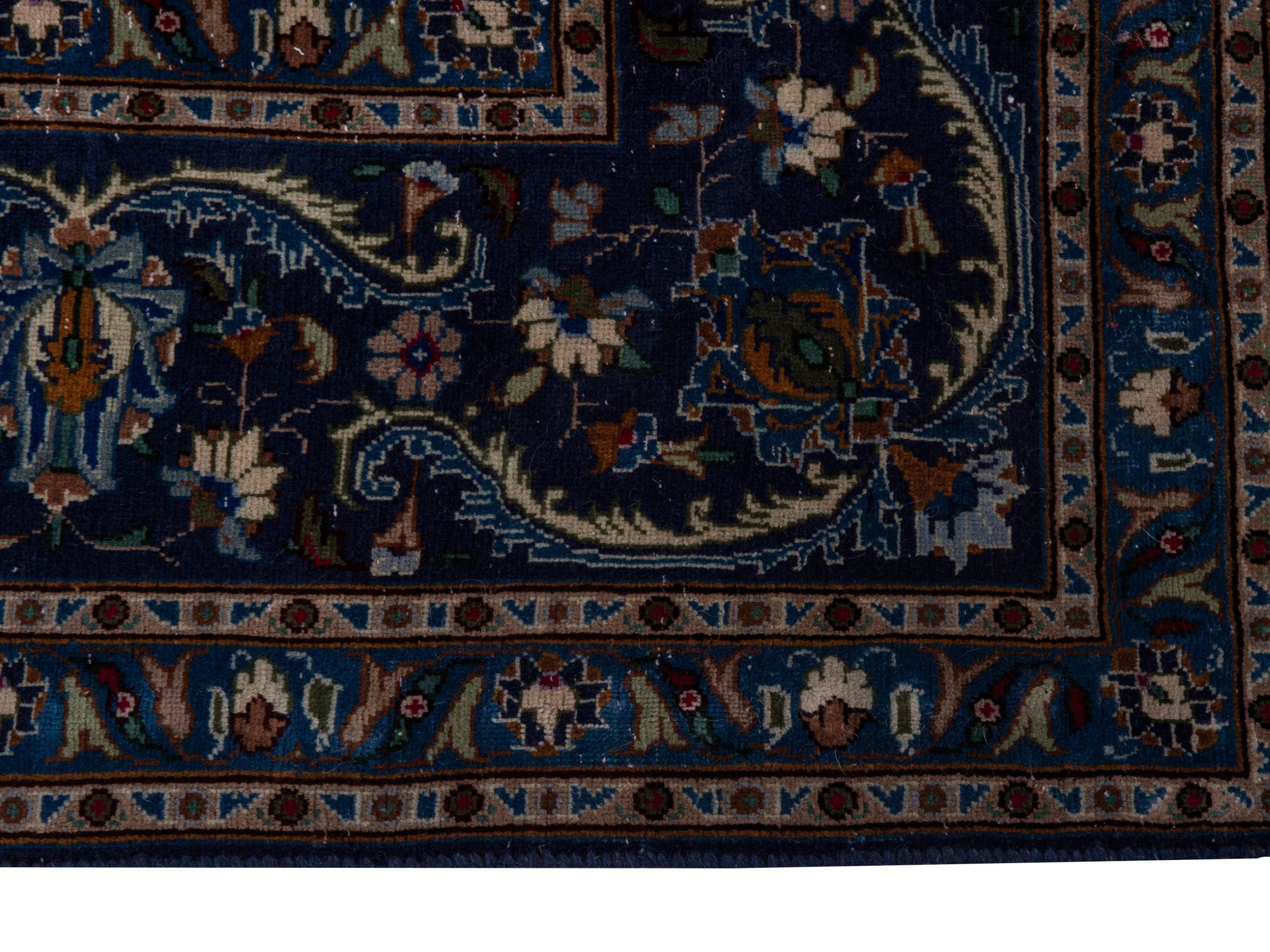 Persian Kashmar oversized rug in navy and antique gold, view 5 of 21