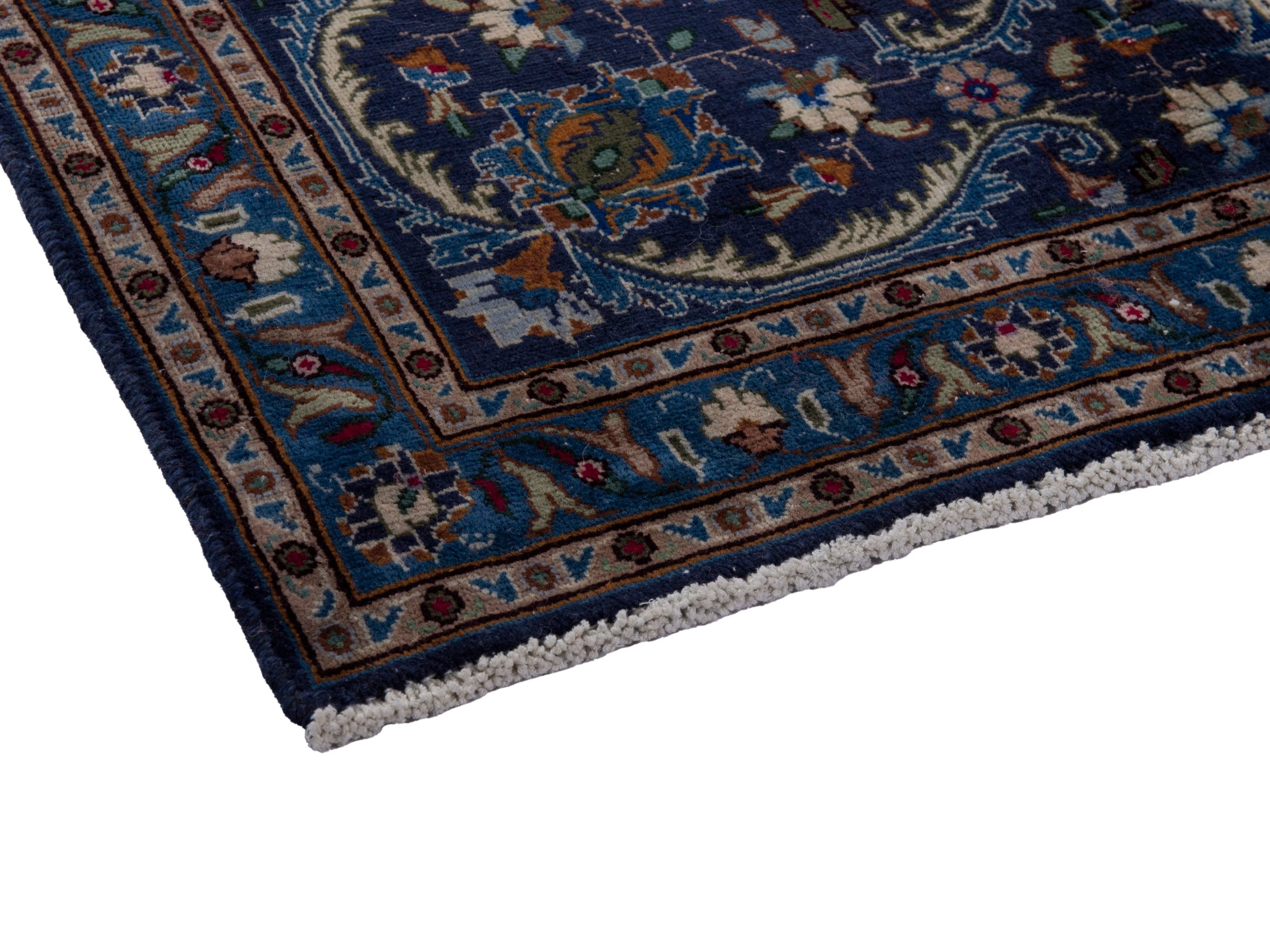 Persian Kashmar oversized rug in navy and antique gold, view 6 of 21