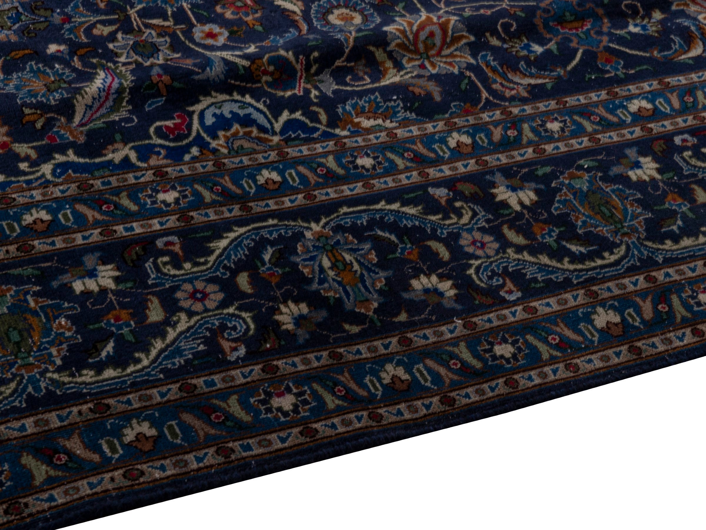 Persian Kashmar oversized rug in navy and antique gold, view 8 of 21
