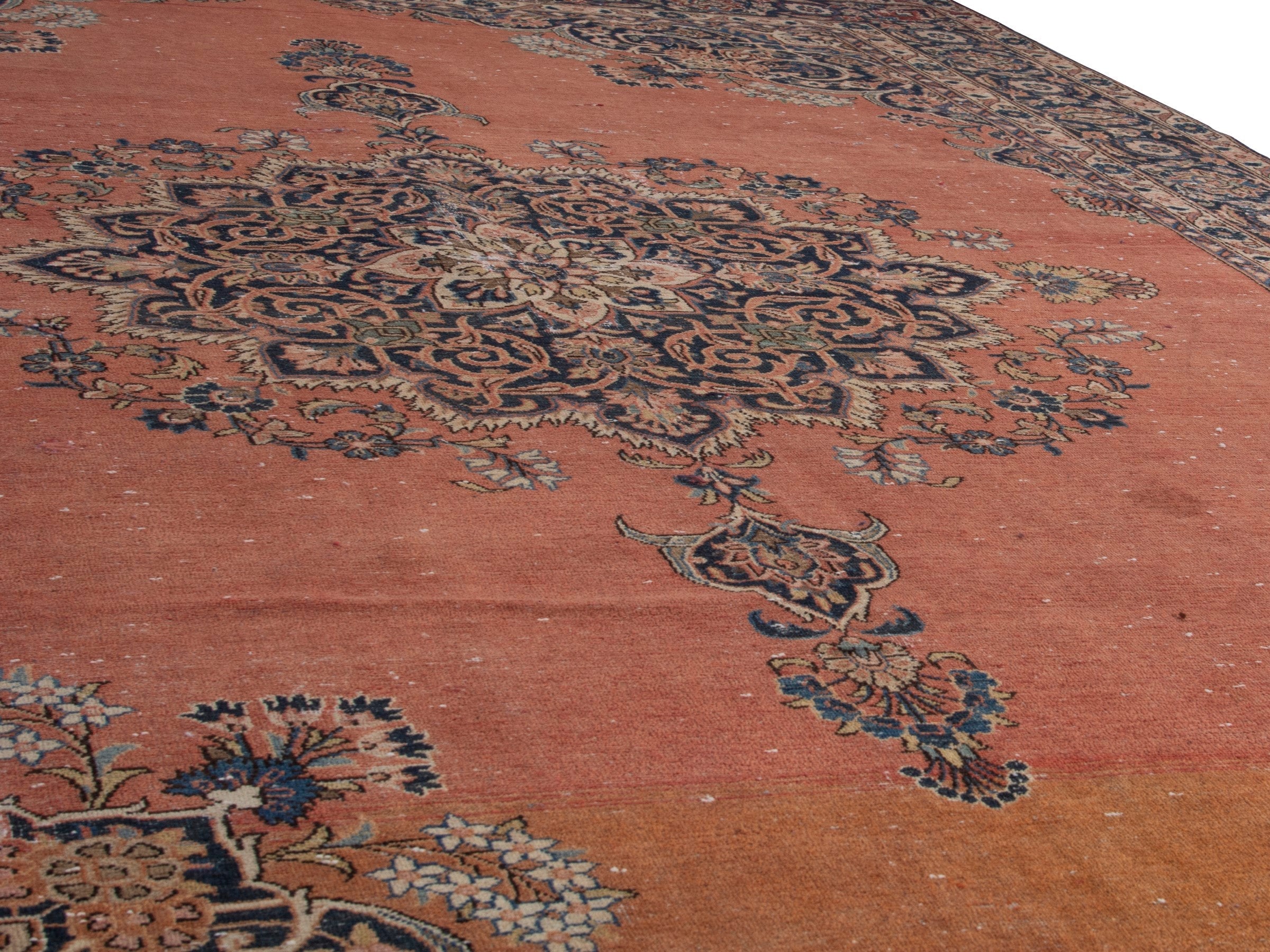Persian Kashan oversized rug in rust and navy, view 10 of 20