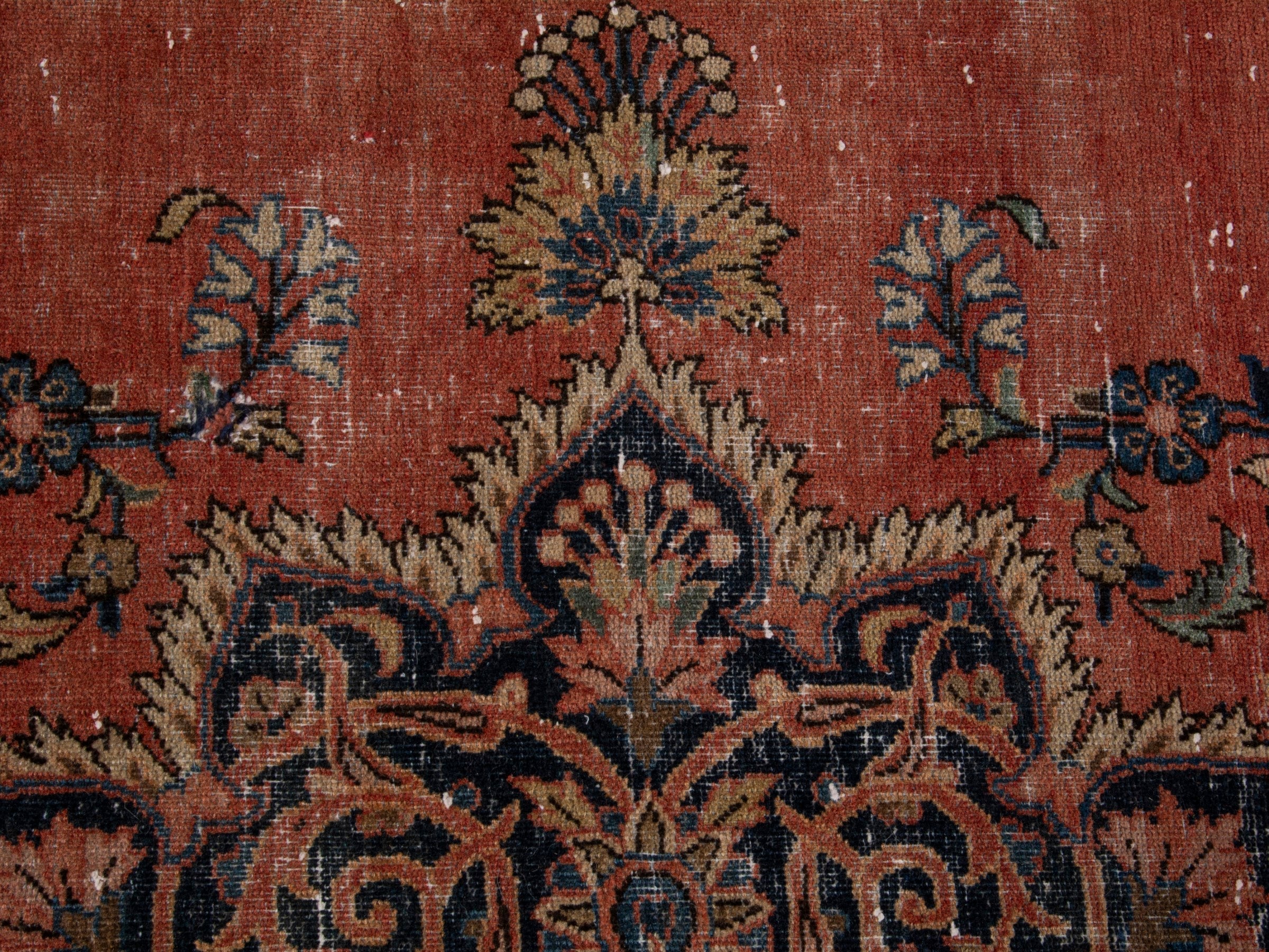 Persian Kashan oversized rug in rust and navy, view 13 of 20