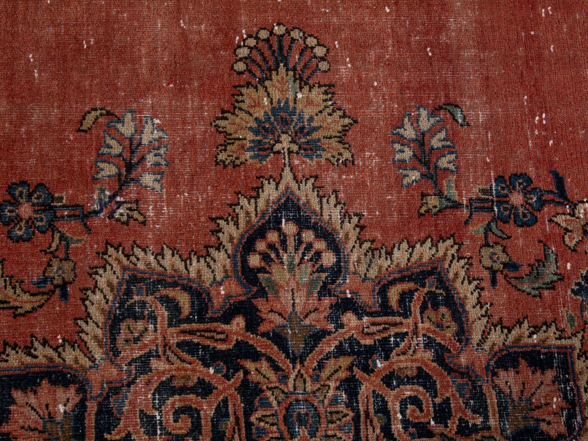 Persian Kashan oversized rug in rust and navy, view 14 of 20