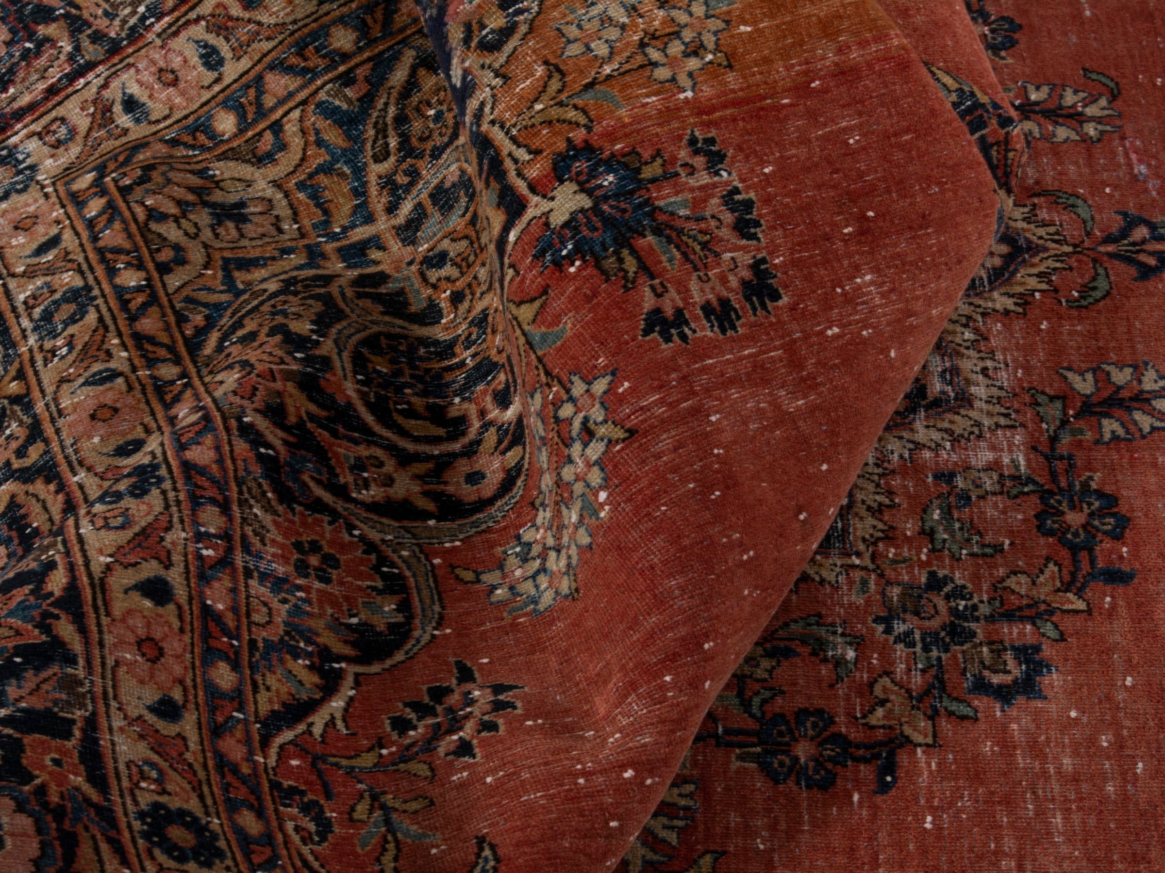 Persian Kashan oversized rug in rust and navy, view 19 of 20