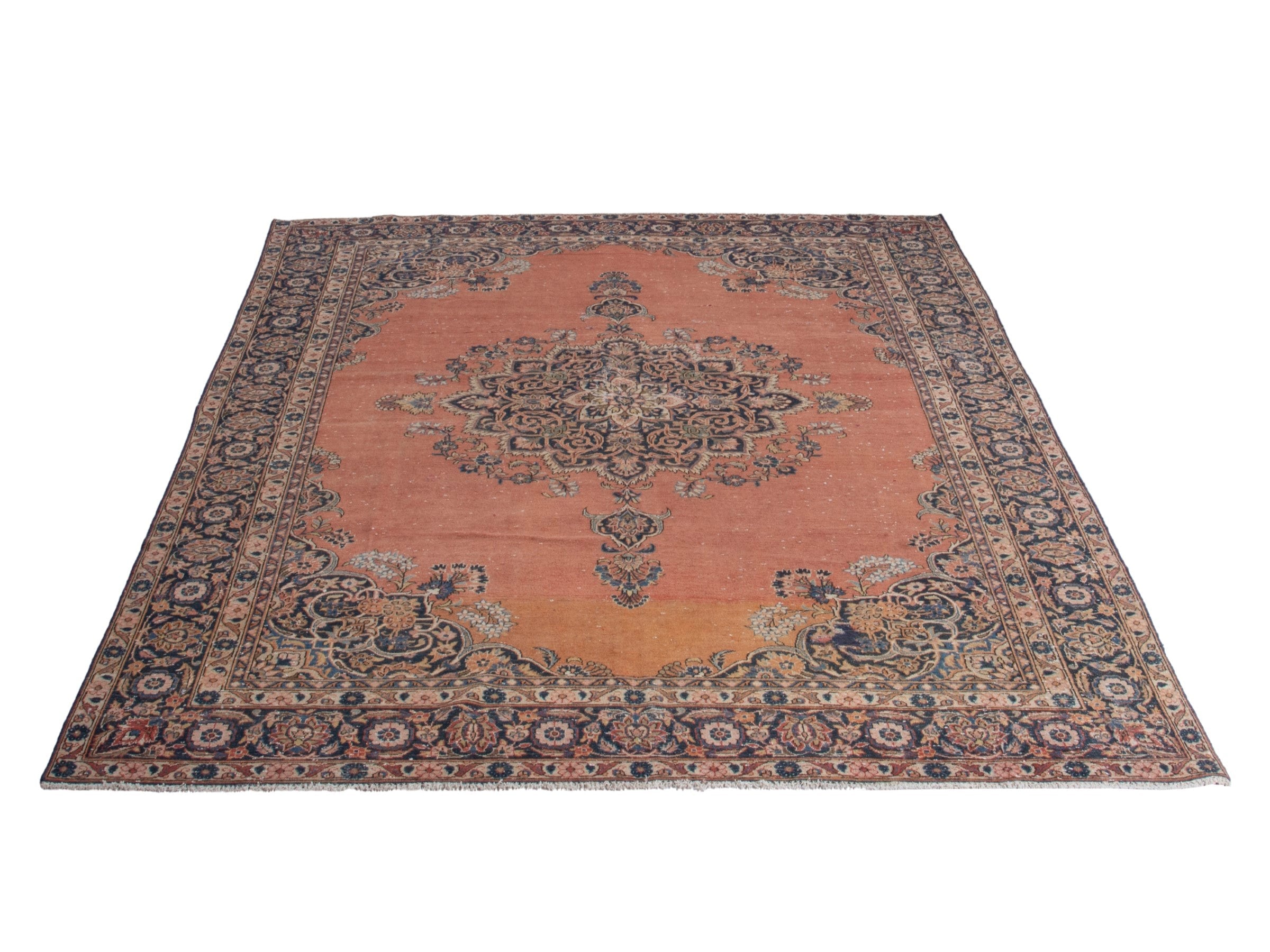 Persian Kashan oversized rug in rust and navy, view 2 of 20