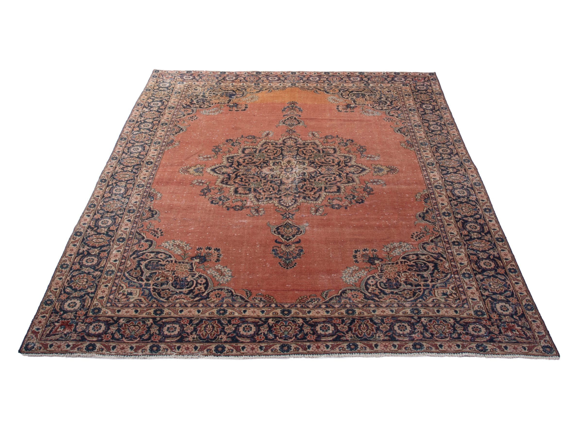 Persian Kashan oversized rug in rust and navy, view 3 of 20